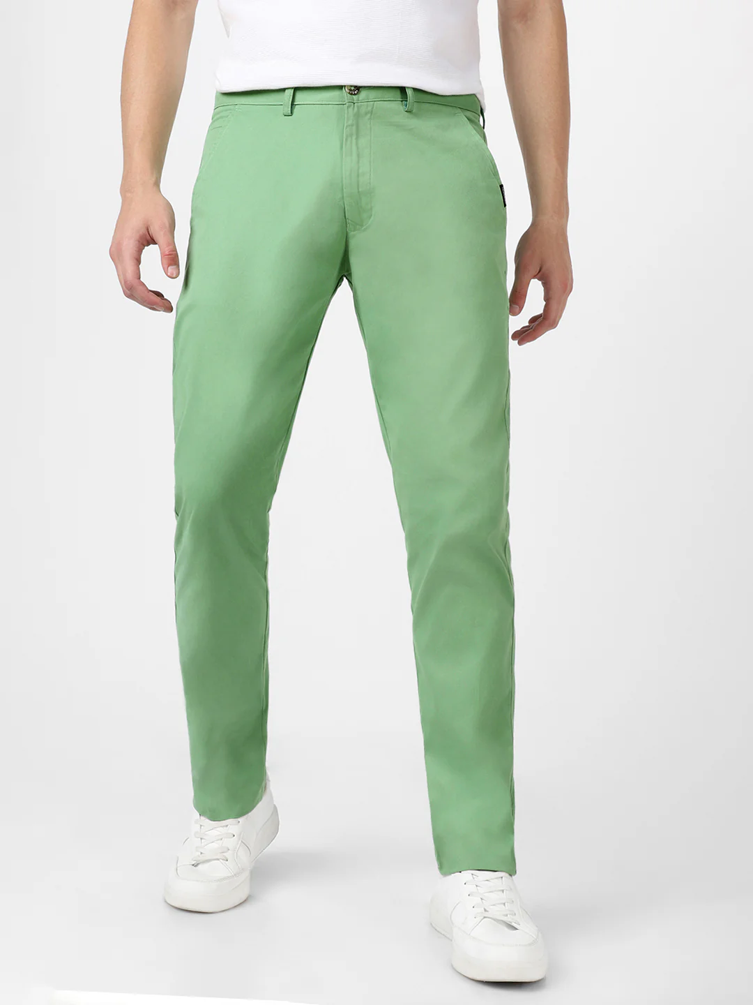 Men's Green Cotton Slim Fit Casual Chinos Trousers - Image 2