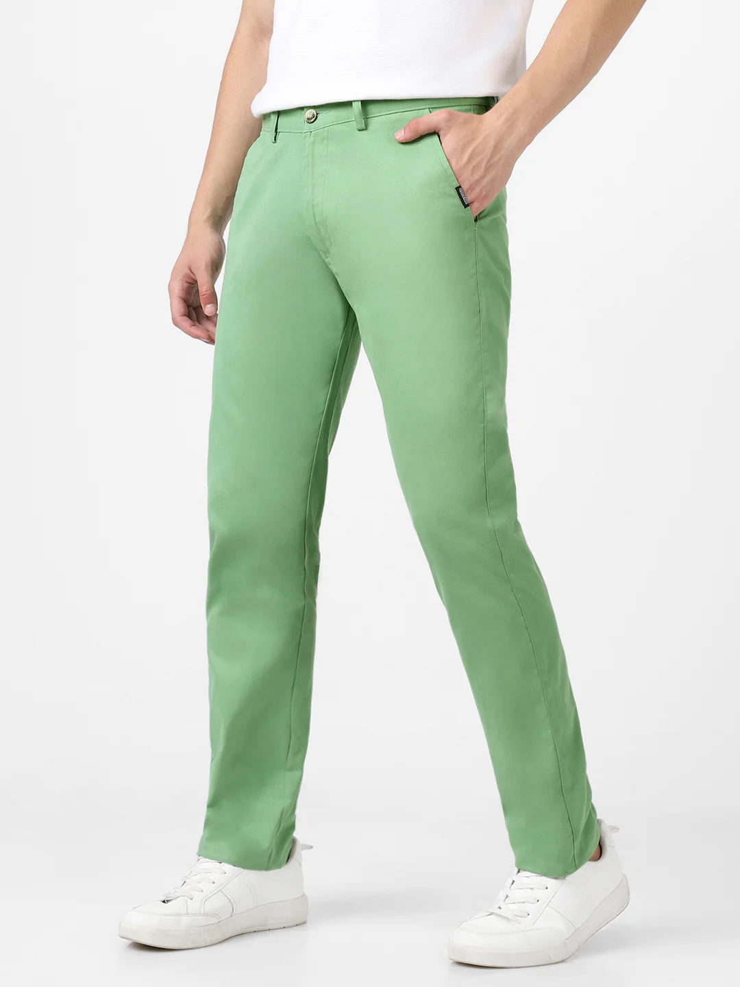 Men's Green Cotton Slim Fit Casual Chinos Trousers - Image 3