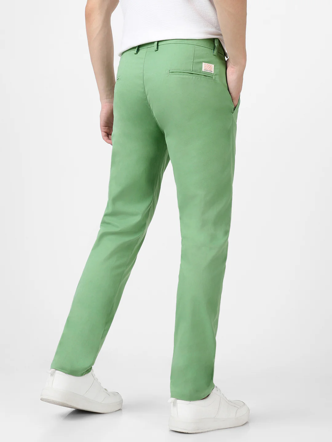Men's Green Cotton Slim Fit Casual Chinos Trousers - Image 4