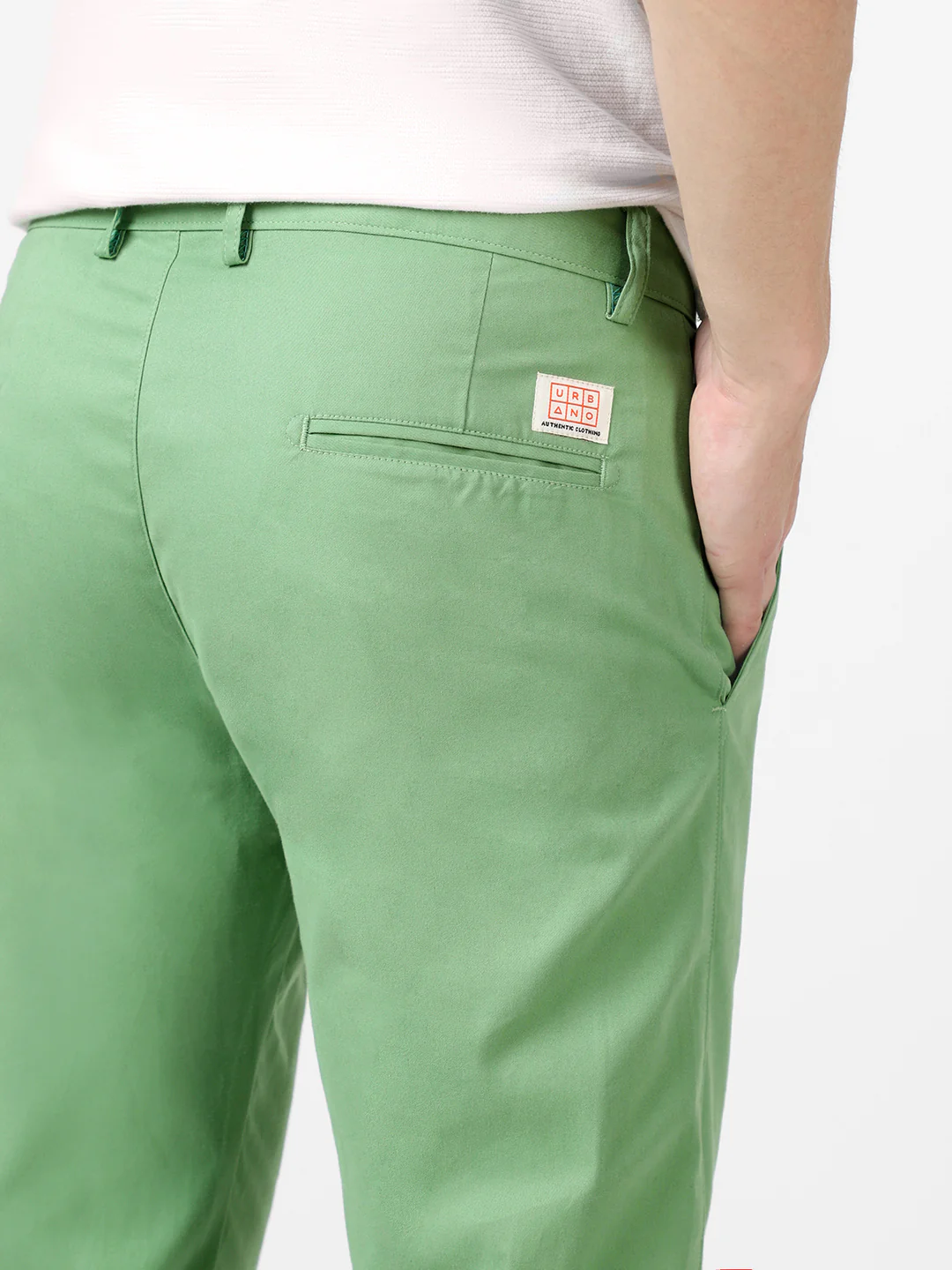 Men's Green Cotton Slim Fit Casual Chinos Trousers - Image 6