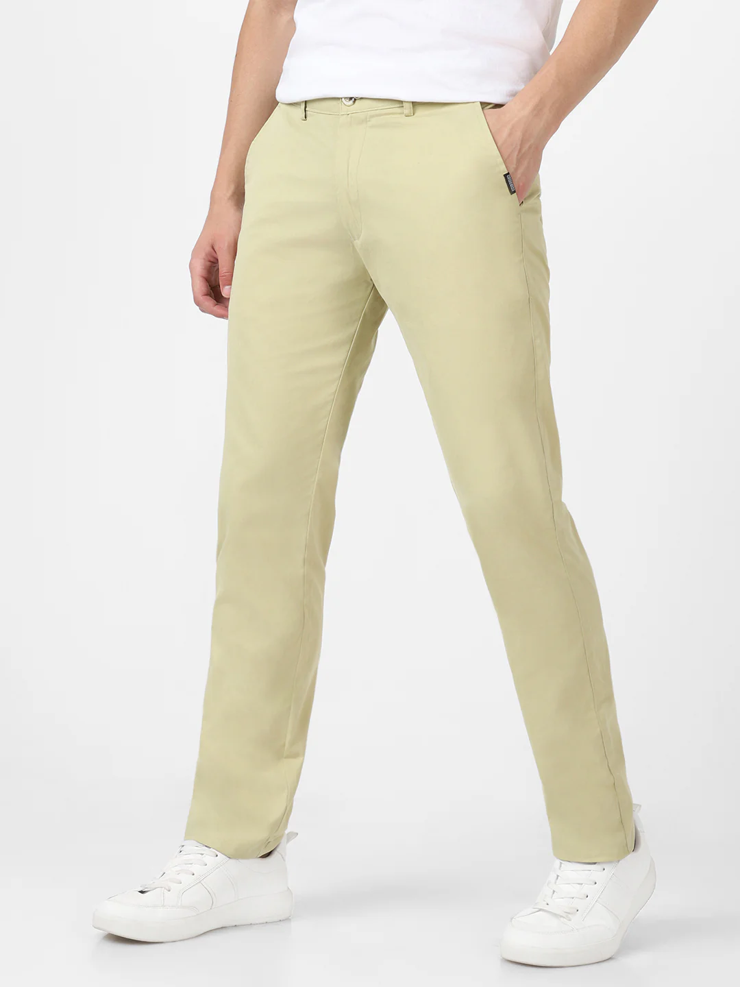 Men's Green Cotton Slim Fit Casual Chinos Trousers - Image 2