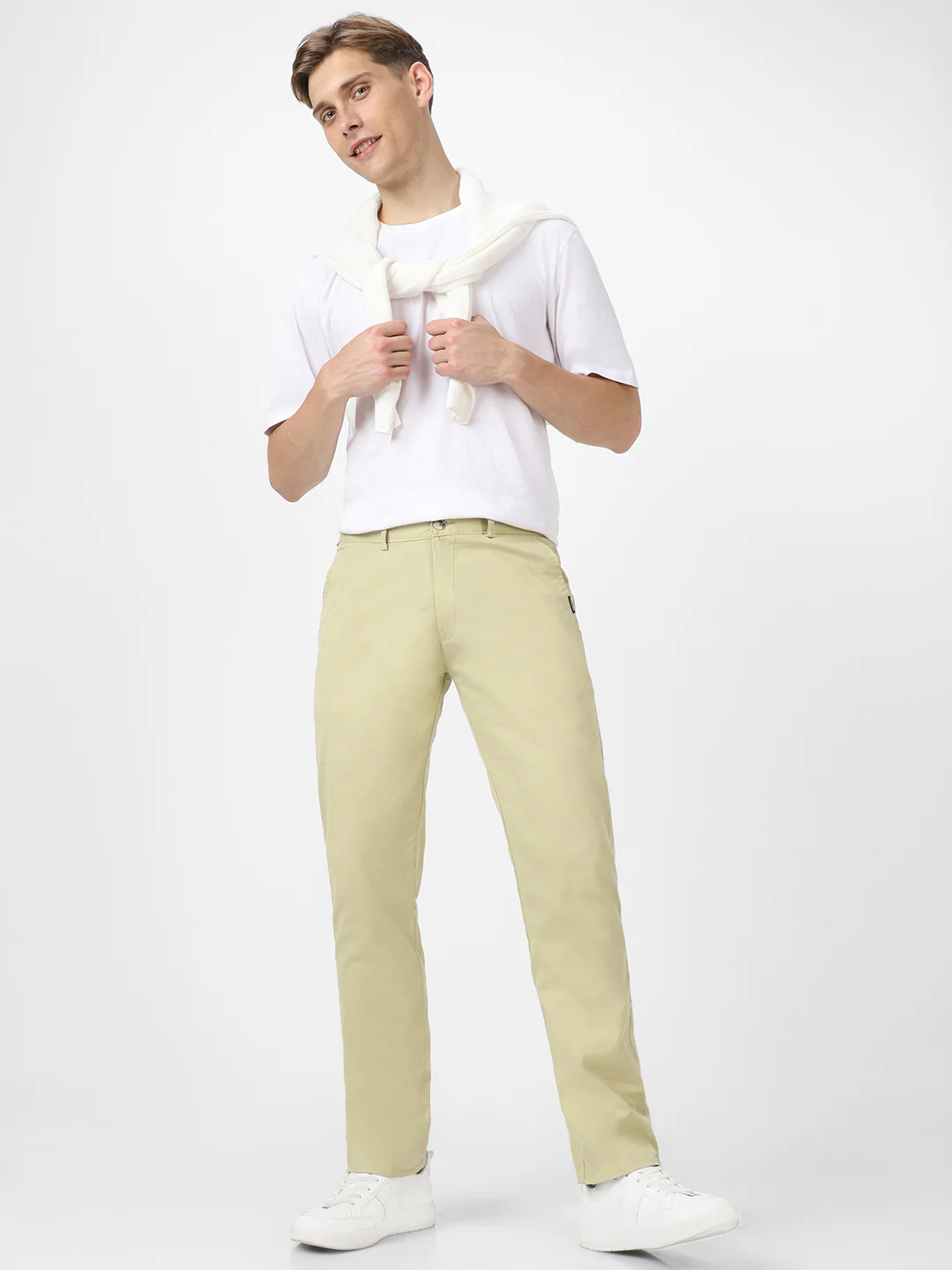 Men's Green Cotton Slim Fit Casual Chinos Trousers - Image 4