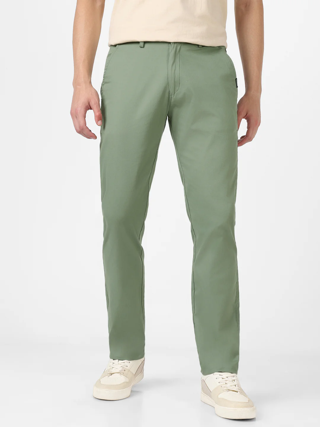 Men's Green Cotton Slim Fit Casual Chinos Trousers - Image 2