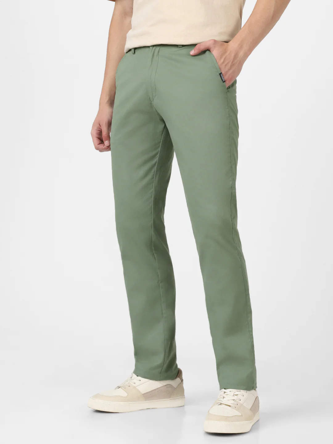 Men's Green Cotton Slim Fit Casual Chinos Trousers - Image 3