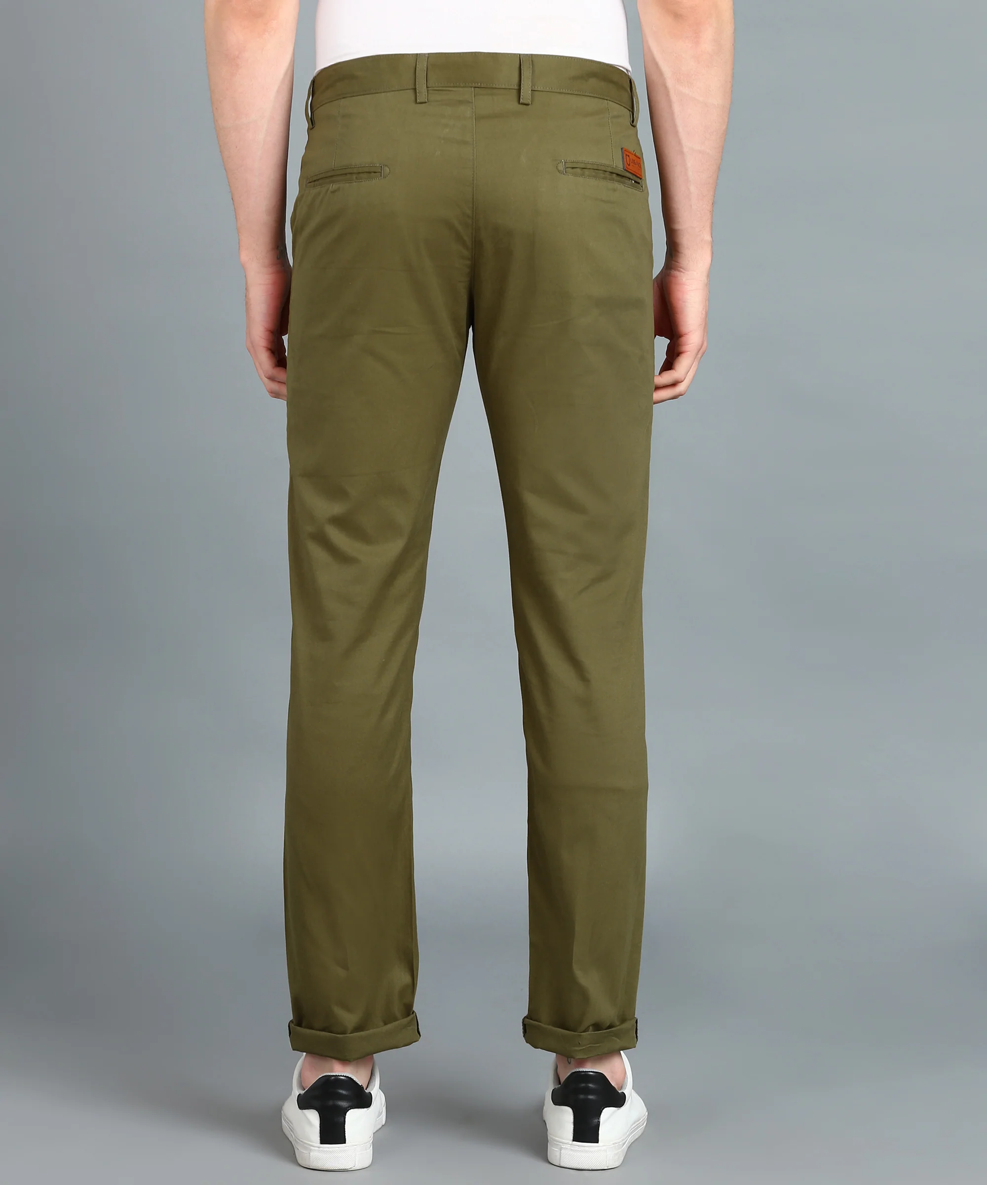 Men's Green Cotton Slim Fit Casual Chinos Trousers - Image 5