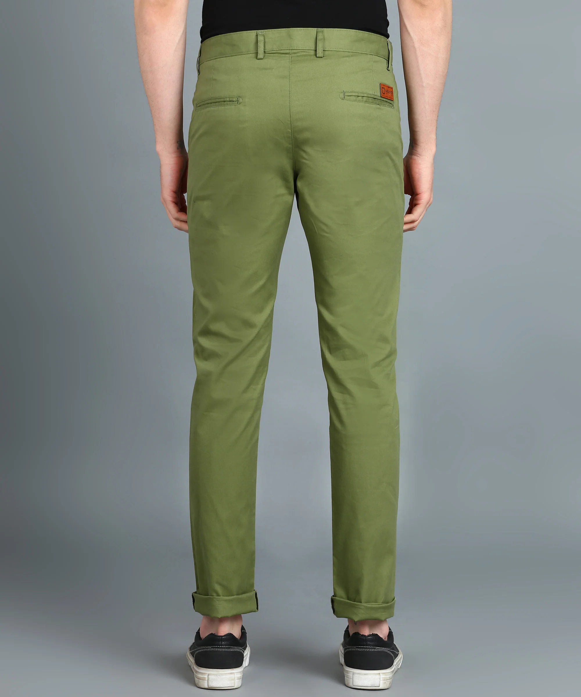 Men's Green Cotton Slim Fit Casual Chinos Trousers - Image 4