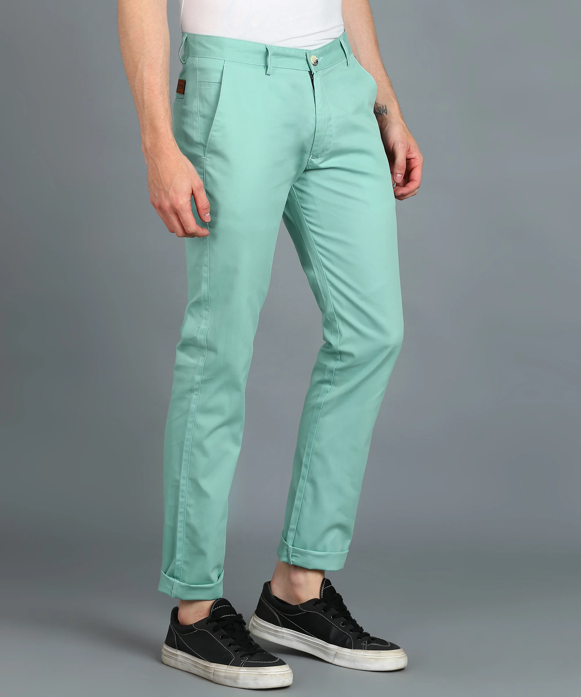 Men's Green Cotton Slim Fit Casual Chinos Trousers - Image 4