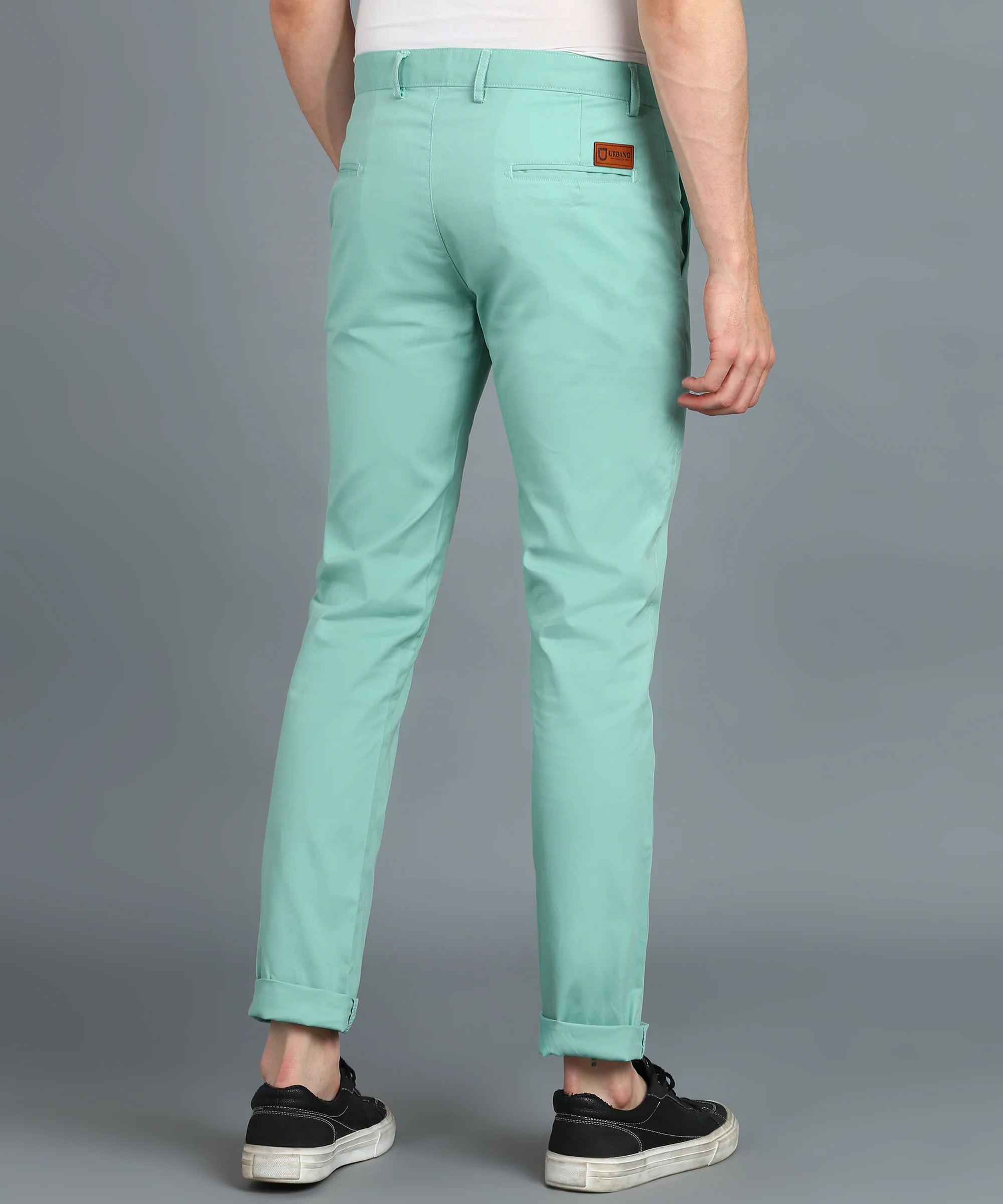 Men's Green Cotton Slim Fit Casual Chinos Trousers - Image 5