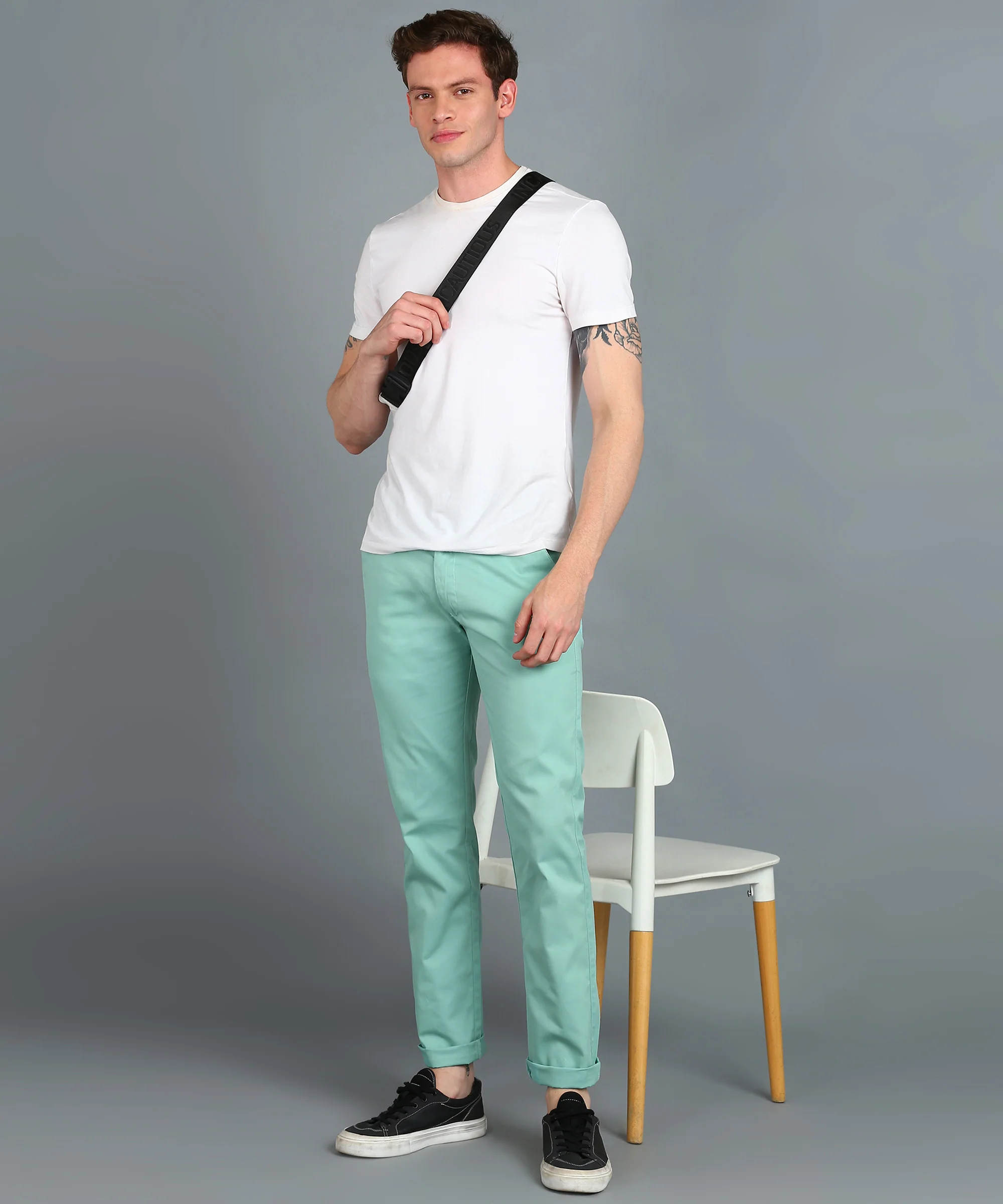 Men's Green Cotton Slim Fit Casual Chinos Trousers - Image 6