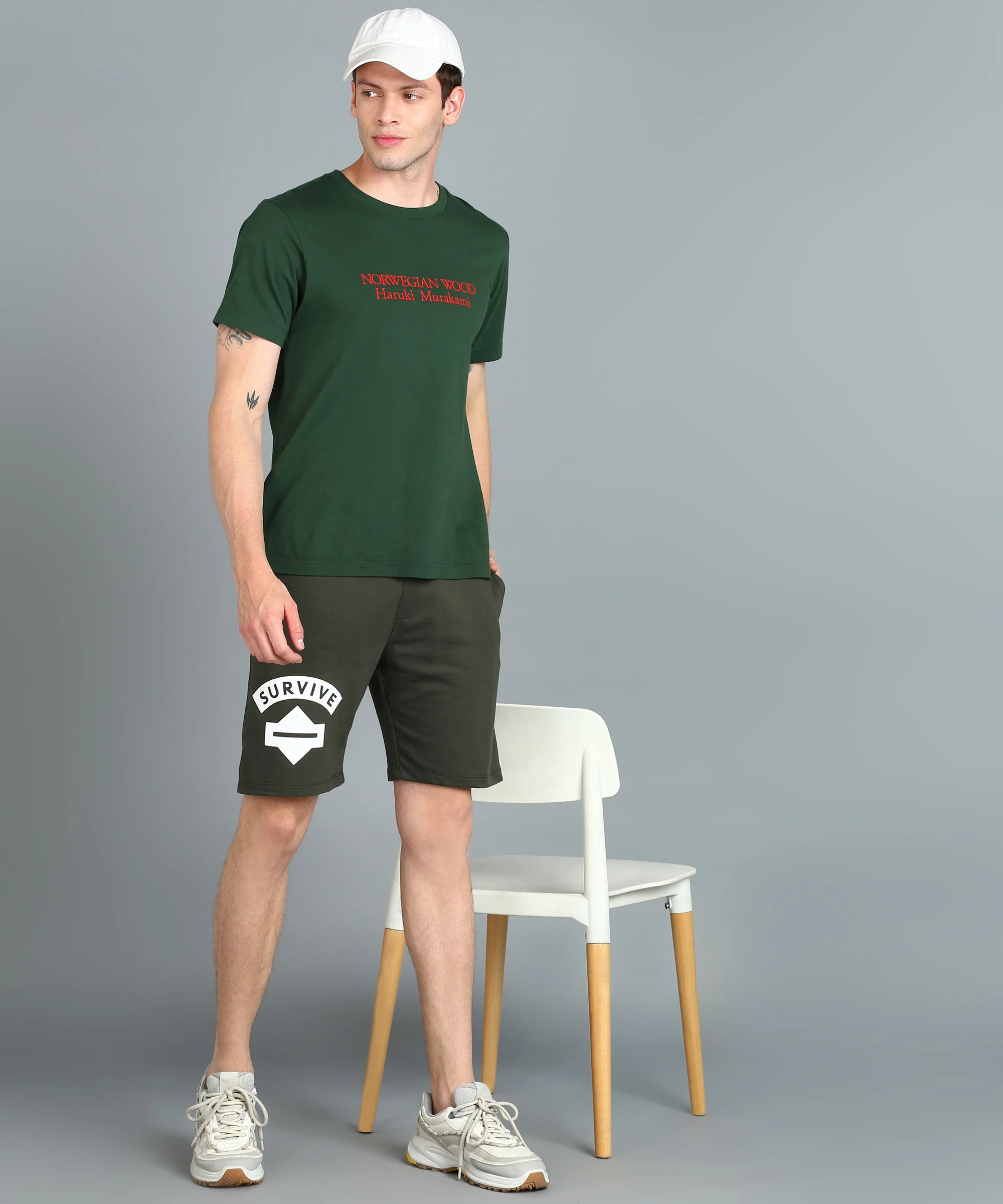 Men's Green Cotton Printed Regular Shorts Stretchable - Image 4
