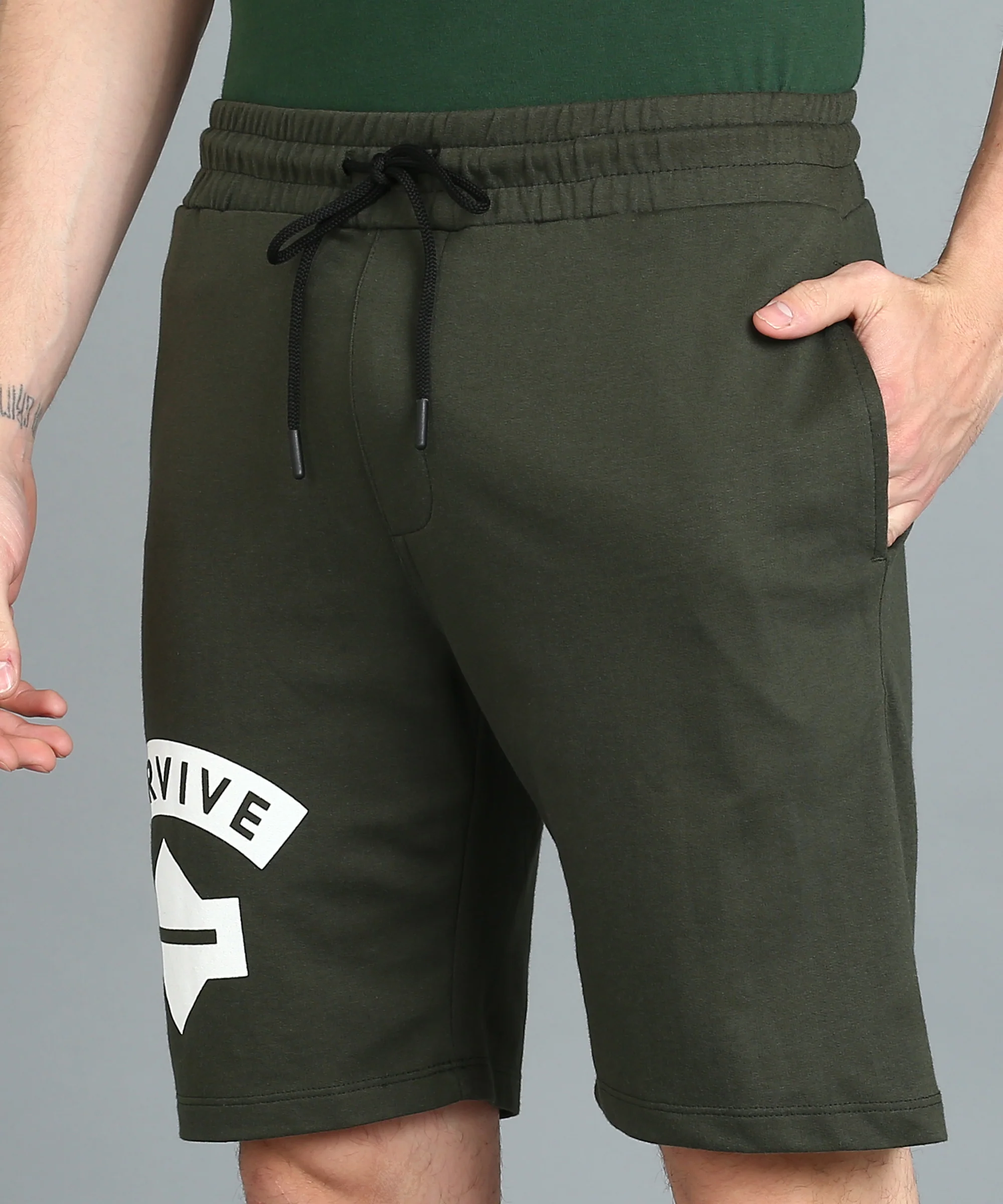 Men's Green Cotton Printed Regular Shorts Stretchable - Image 5