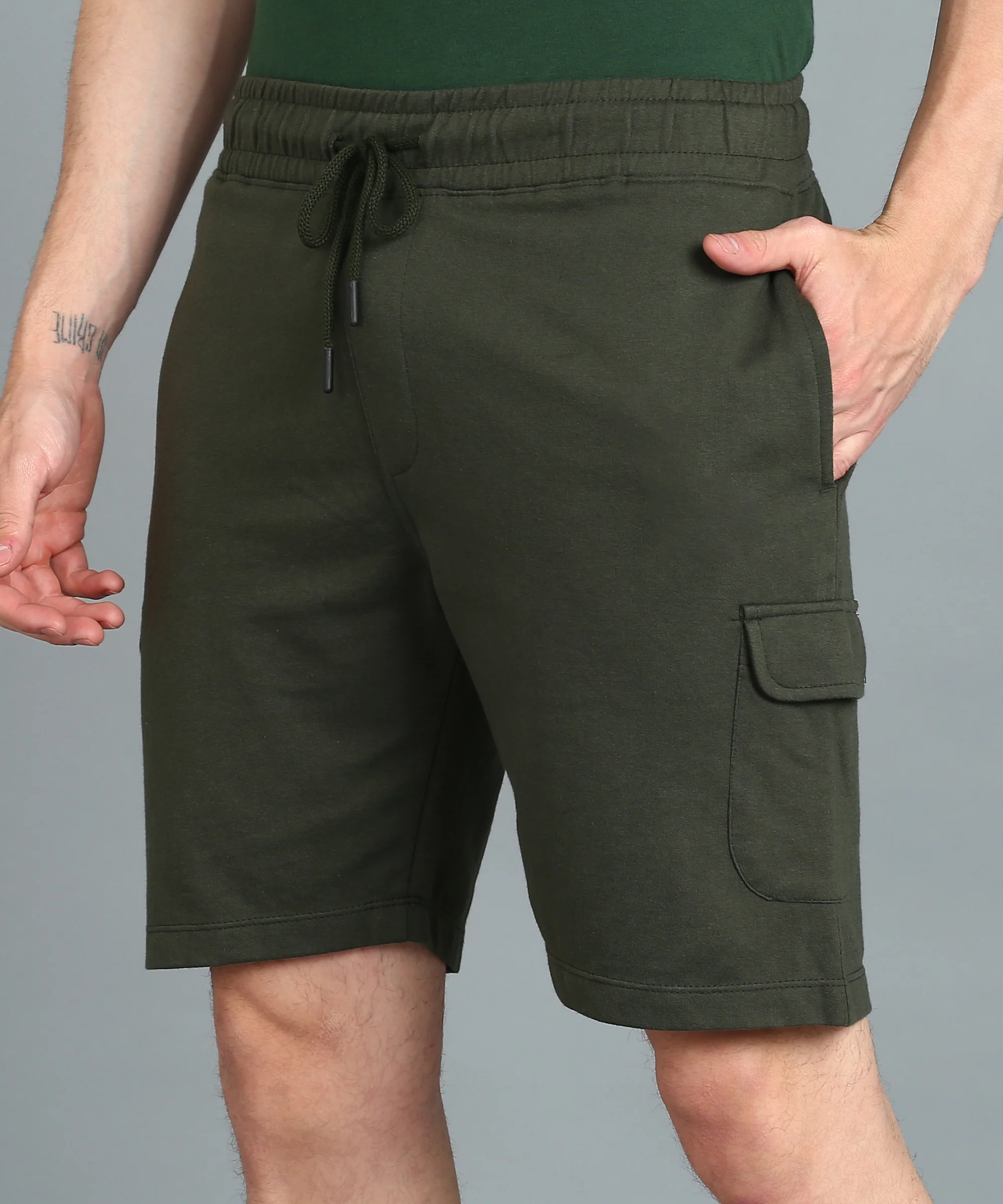 Men's Green Cotton Regular Shorts Stretchable - Image 4