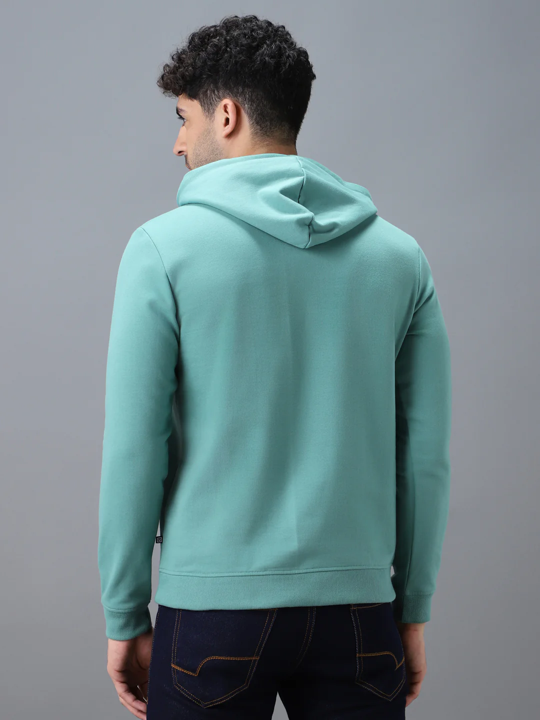 Men's Green Cotton Solid Hooded Neck Sweatshirt - Image 3