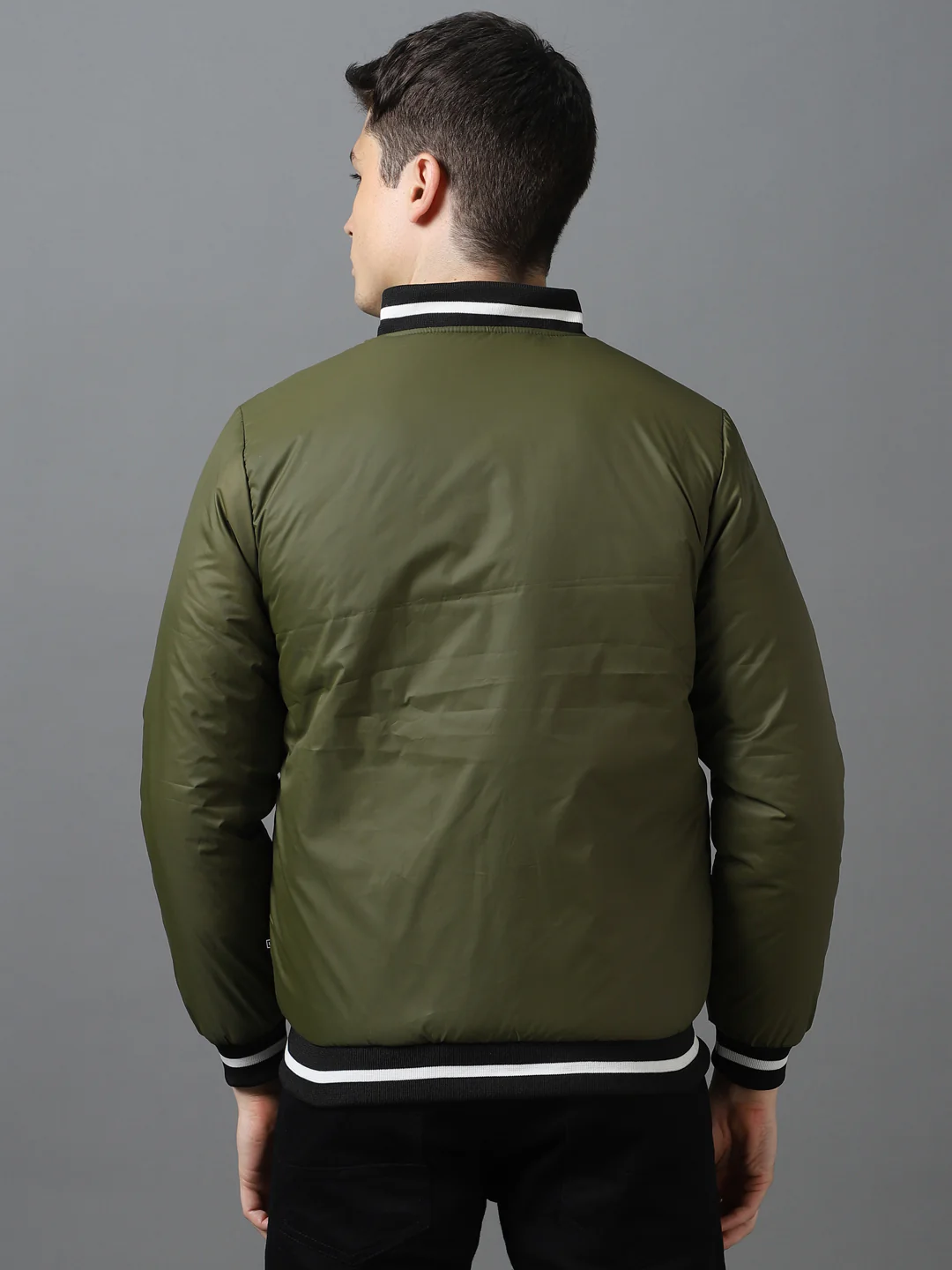 Men's Green Full Sleeve Zippered Bomber Jacket - Image 3