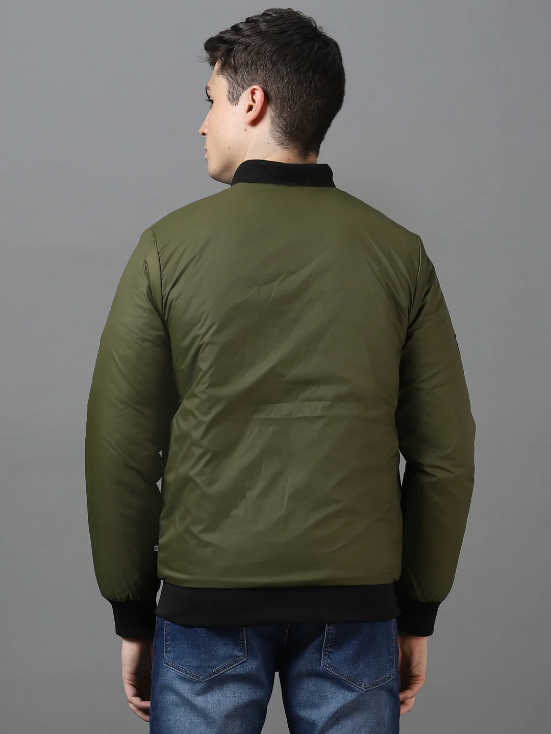 Men's Green Full Sleeve Zippered Bomber Jacket - Image 3