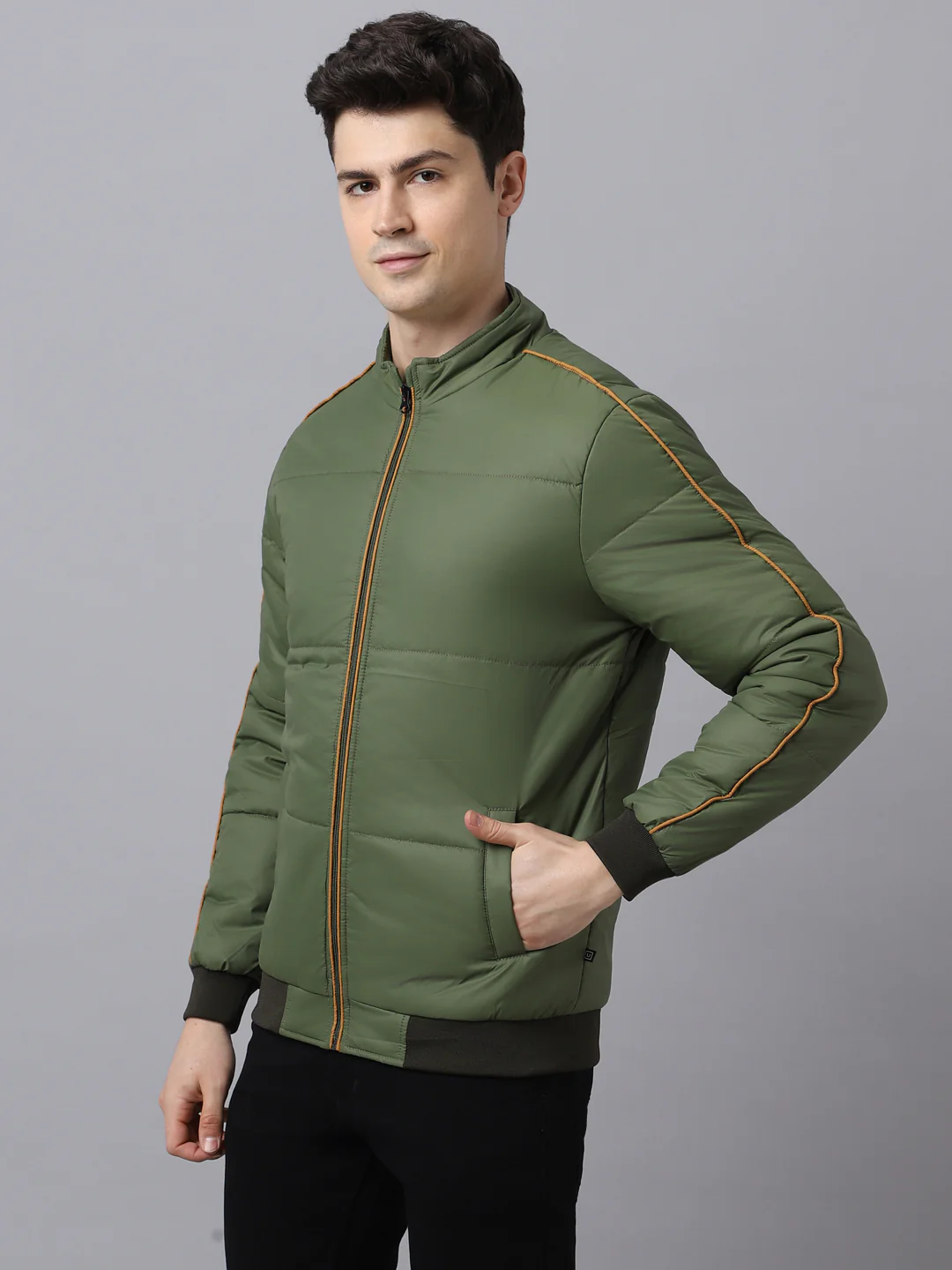 Men's Green Full Sleeve Zippered Puffer Jacket - Image 2