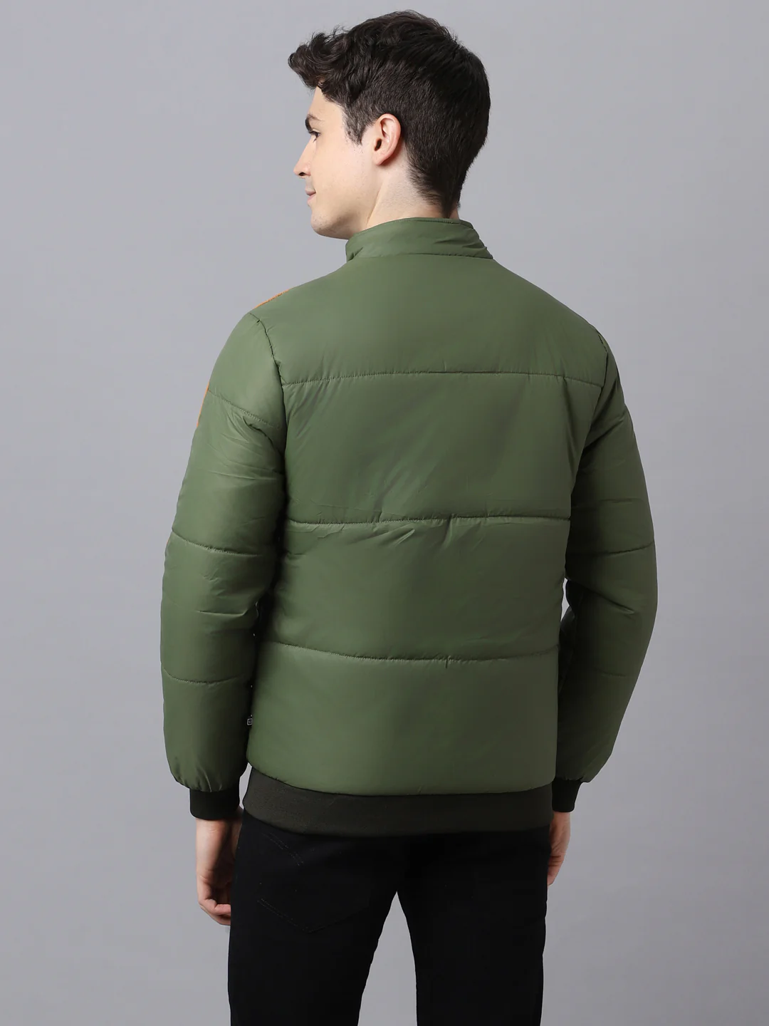Men's Green Full Sleeve Zippered Puffer Jacket - Image 3