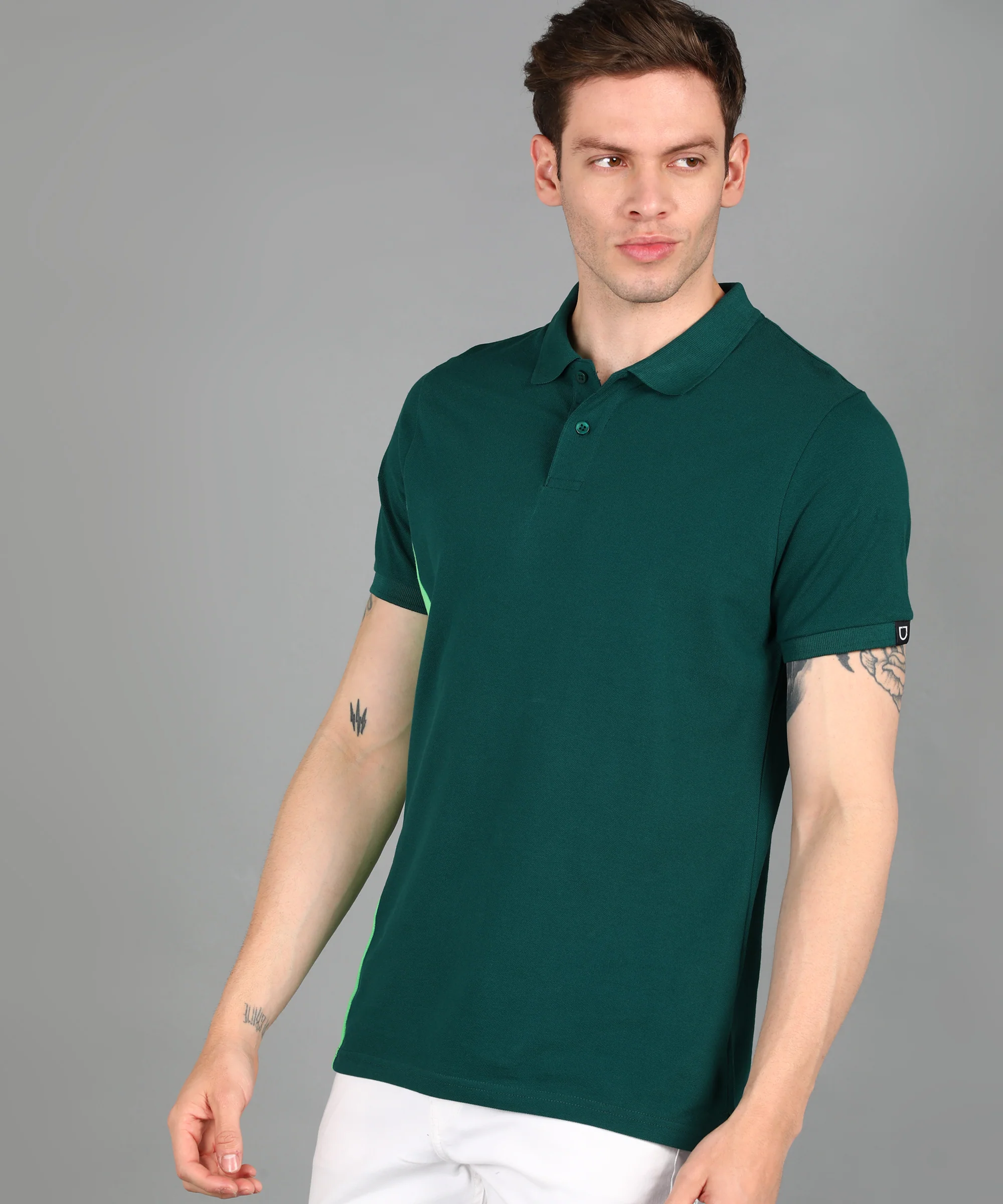 Men's Green Mint Colour-Block Slim Fit Half Sleeve Cotton Polo T-Shirt - Image 2