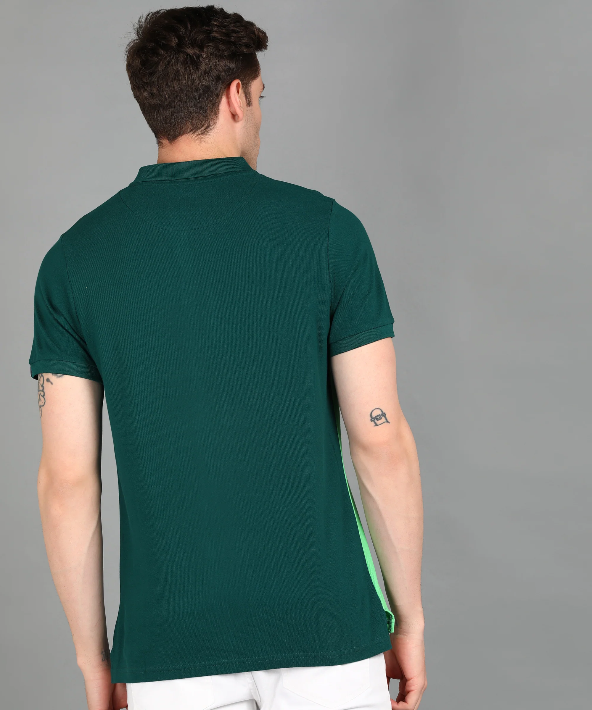 Men's Green Mint Colour-Block Slim Fit Half Sleeve Cotton Polo T-Shirt - Image 3