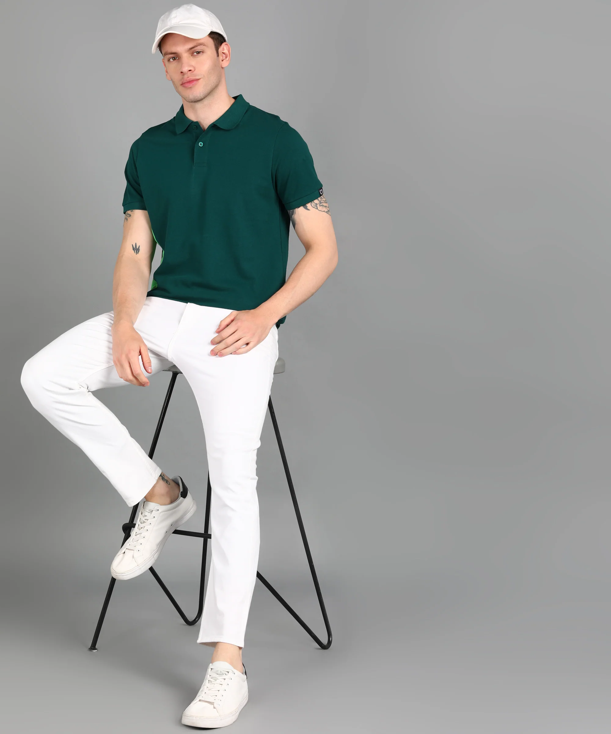 Men's Green Mint Colour-Block Slim Fit Half Sleeve Cotton Polo T-Shirt - Image 4