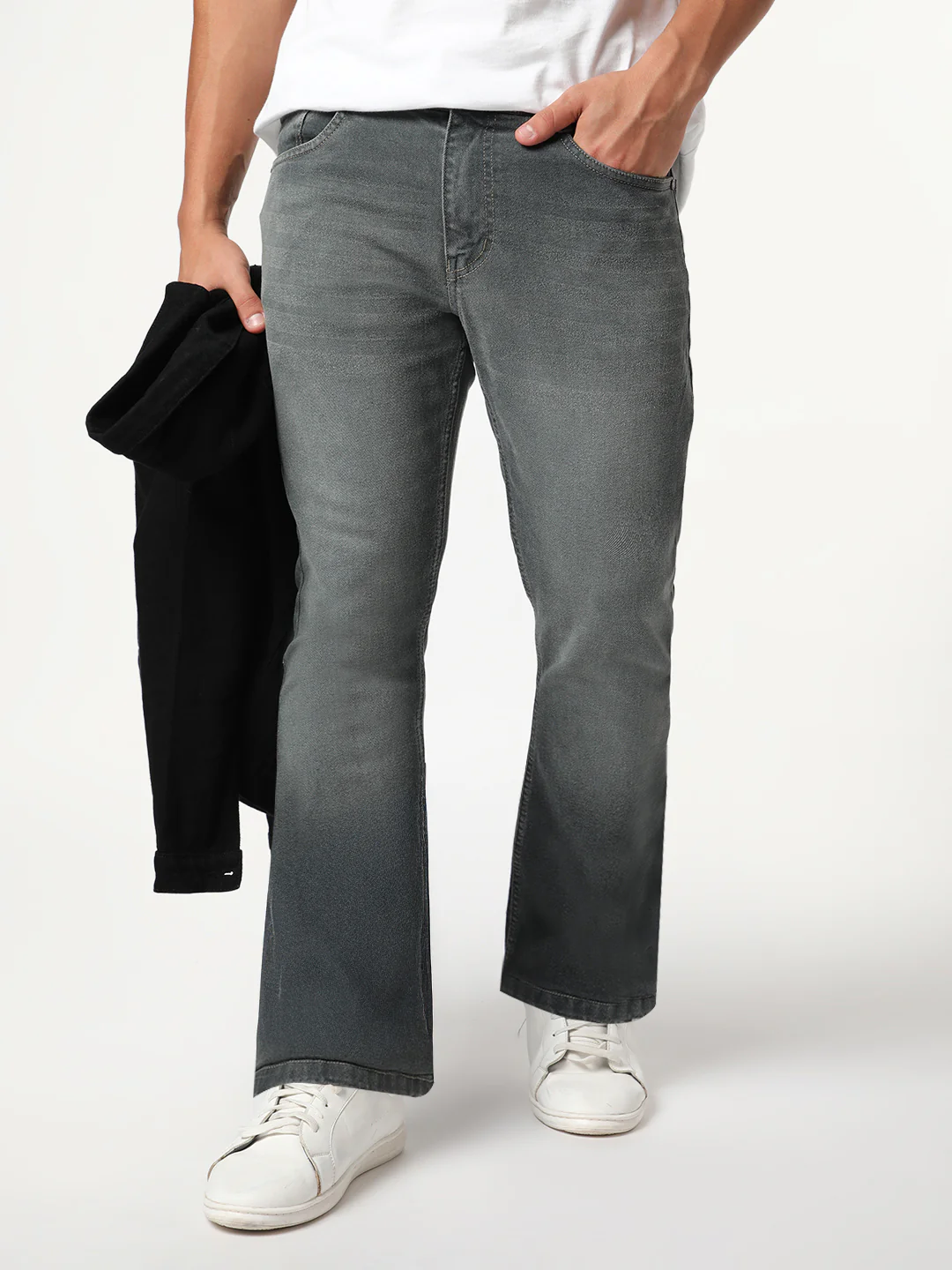 Men's Grey Bootcut Fit Mid Rise Heavy Washed Jeans Stretchable - Image 2