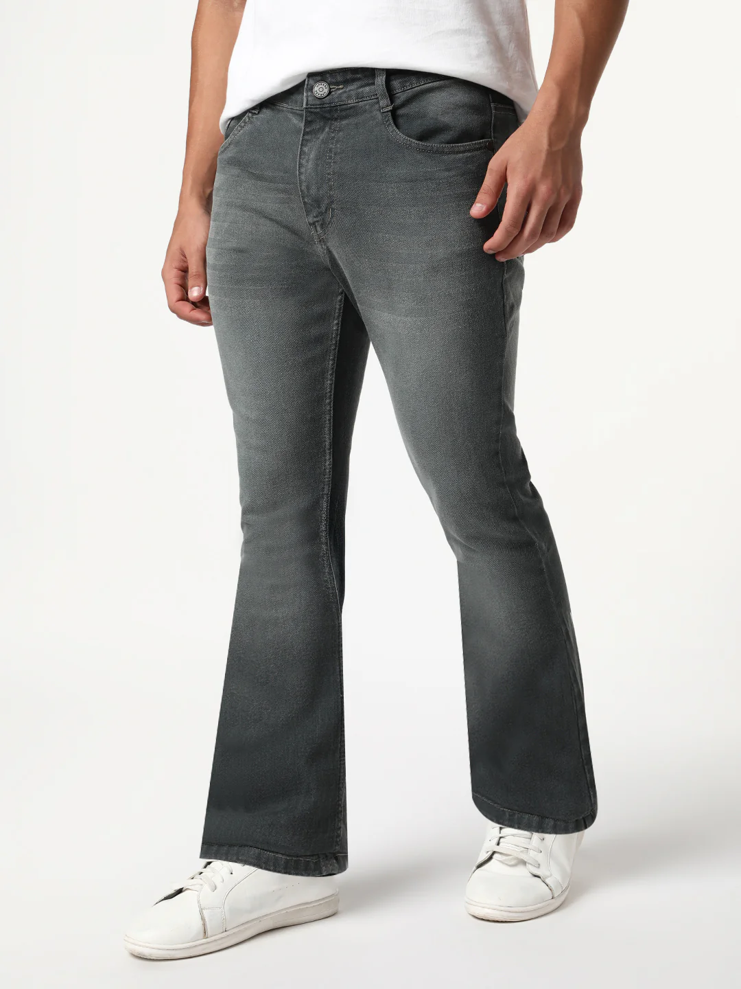 Men's Grey Bootcut Fit Mid Rise Heavy Washed Jeans Stretchable - Image 3