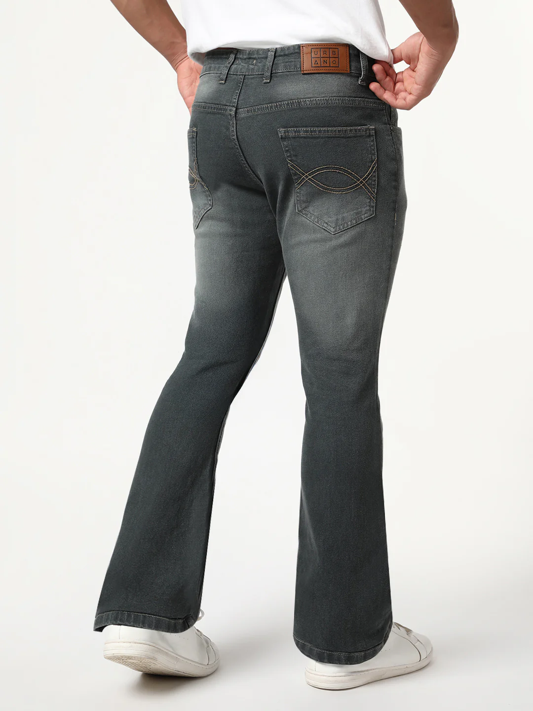 Men's Grey Bootcut Fit Mid Rise Heavy Washed Jeans Stretchable - Image 4