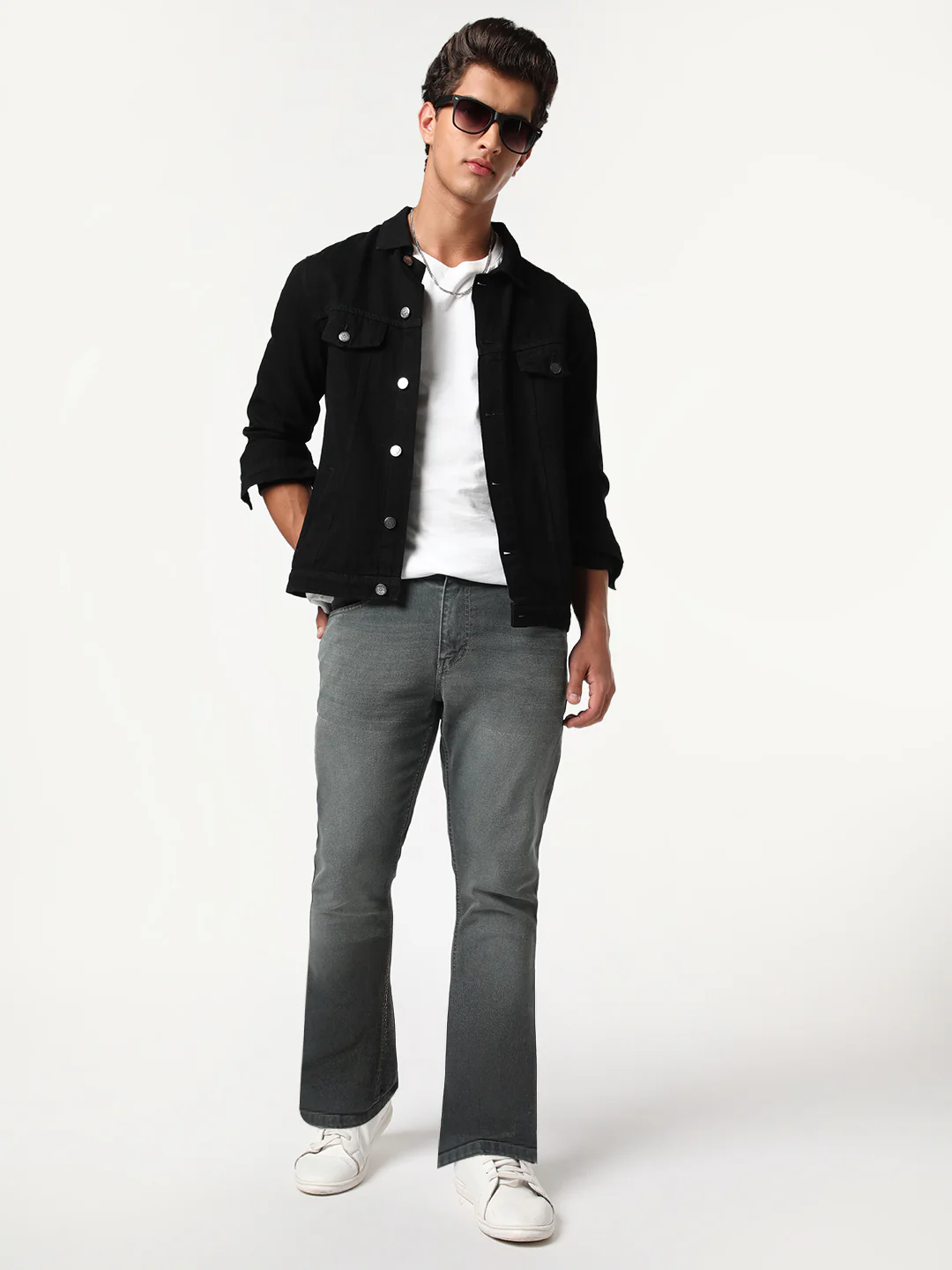 Men's Grey Bootcut Fit Mid Rise Heavy Washed Jeans Stretchable - Image 5
