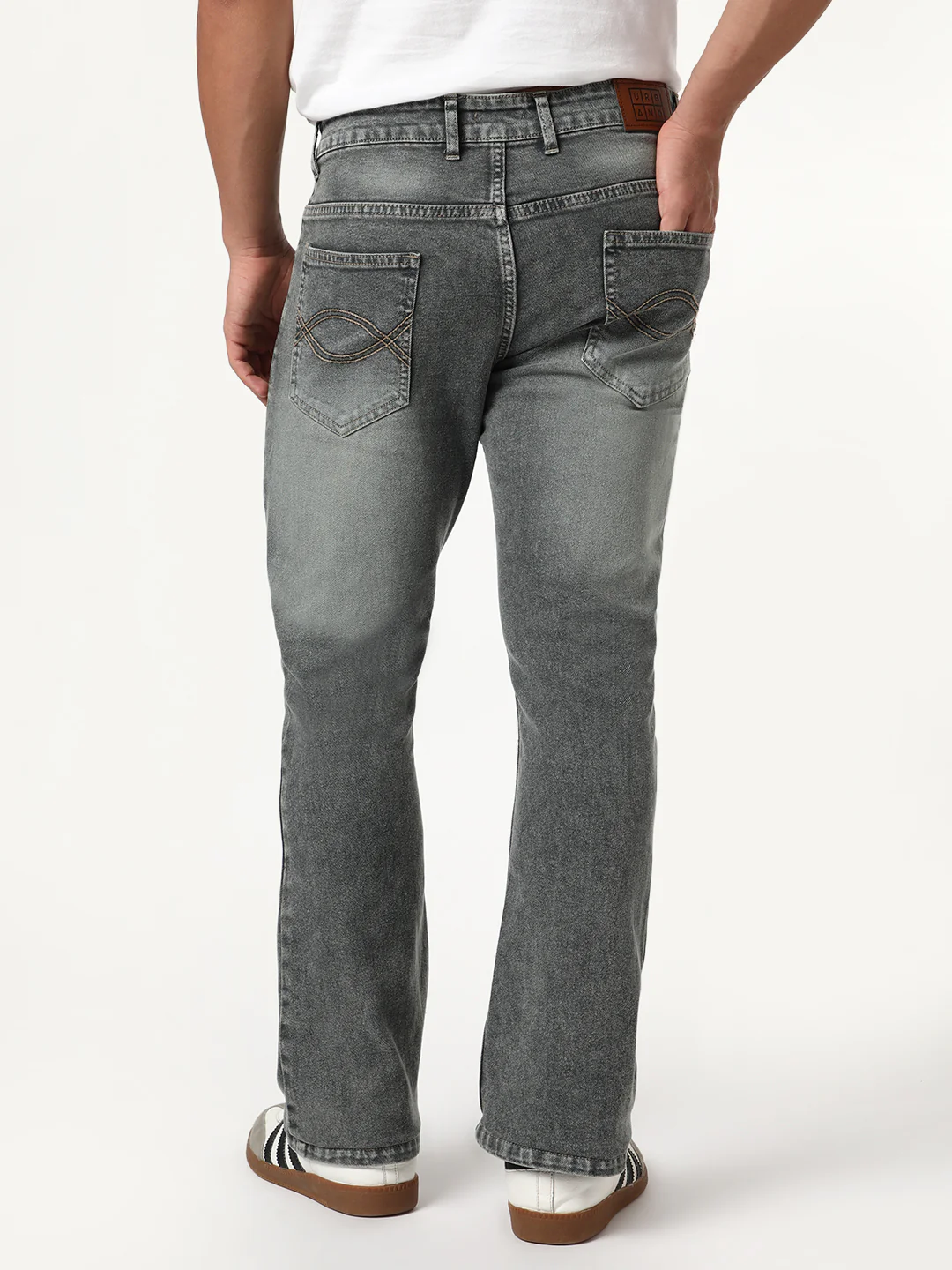 Men's Grey Bootcut Fit Mid Rise Tinted Heavy Washed Jeans Stretchable - Image 4