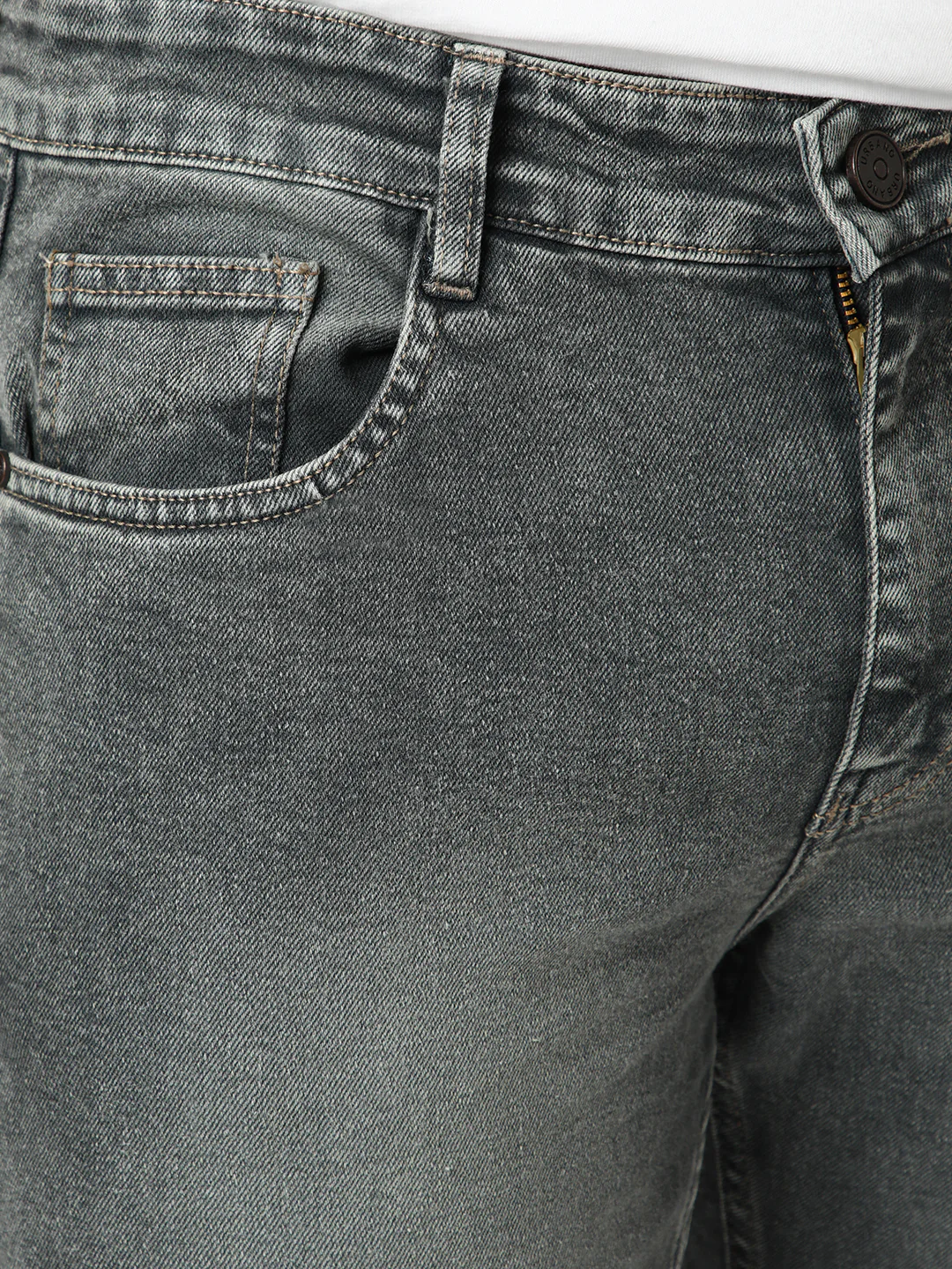 Men's Grey Bootcut Fit Mid Rise Tinted Heavy Washed Jeans Stretchable - Image 6
