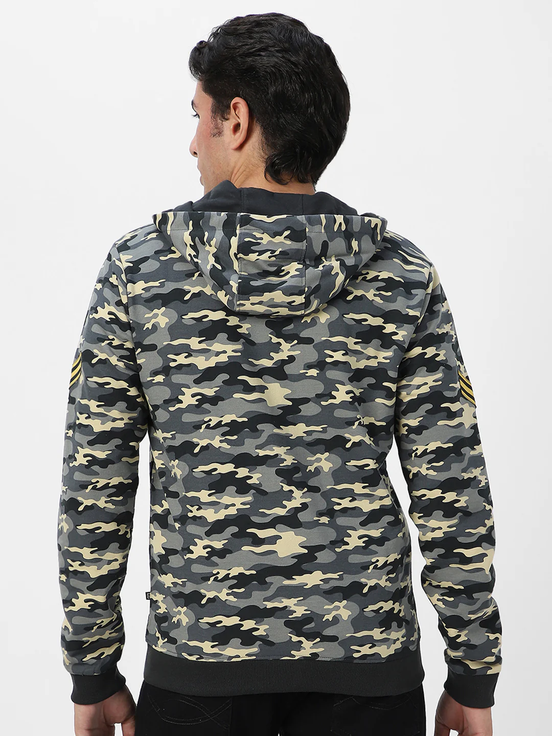 Men's Grey Cotton Camouflage Printed Hooded Neck Sweatshirt - Image 3