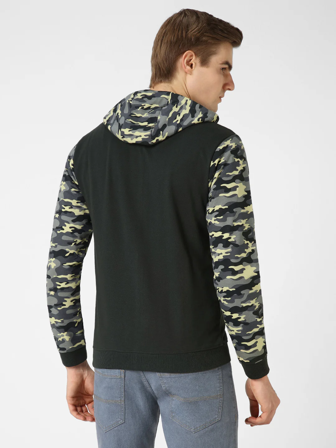 Men's Grey Cotton Camouflage Printed Hooded Neck Sweatshirt - Image 3