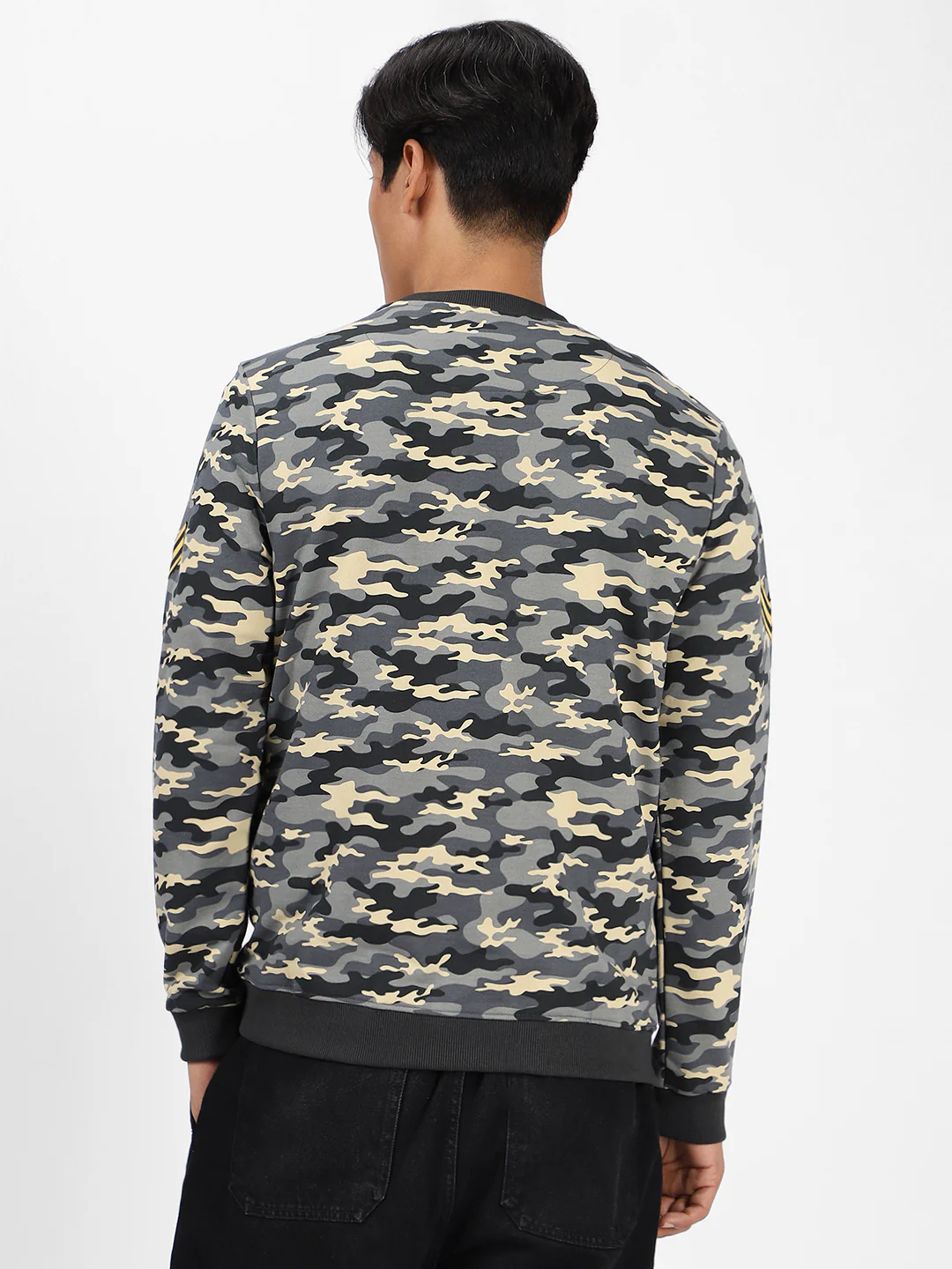 Men's Grey Cotton Camouflage Printed Round Neck Sweatshirt - Image 3