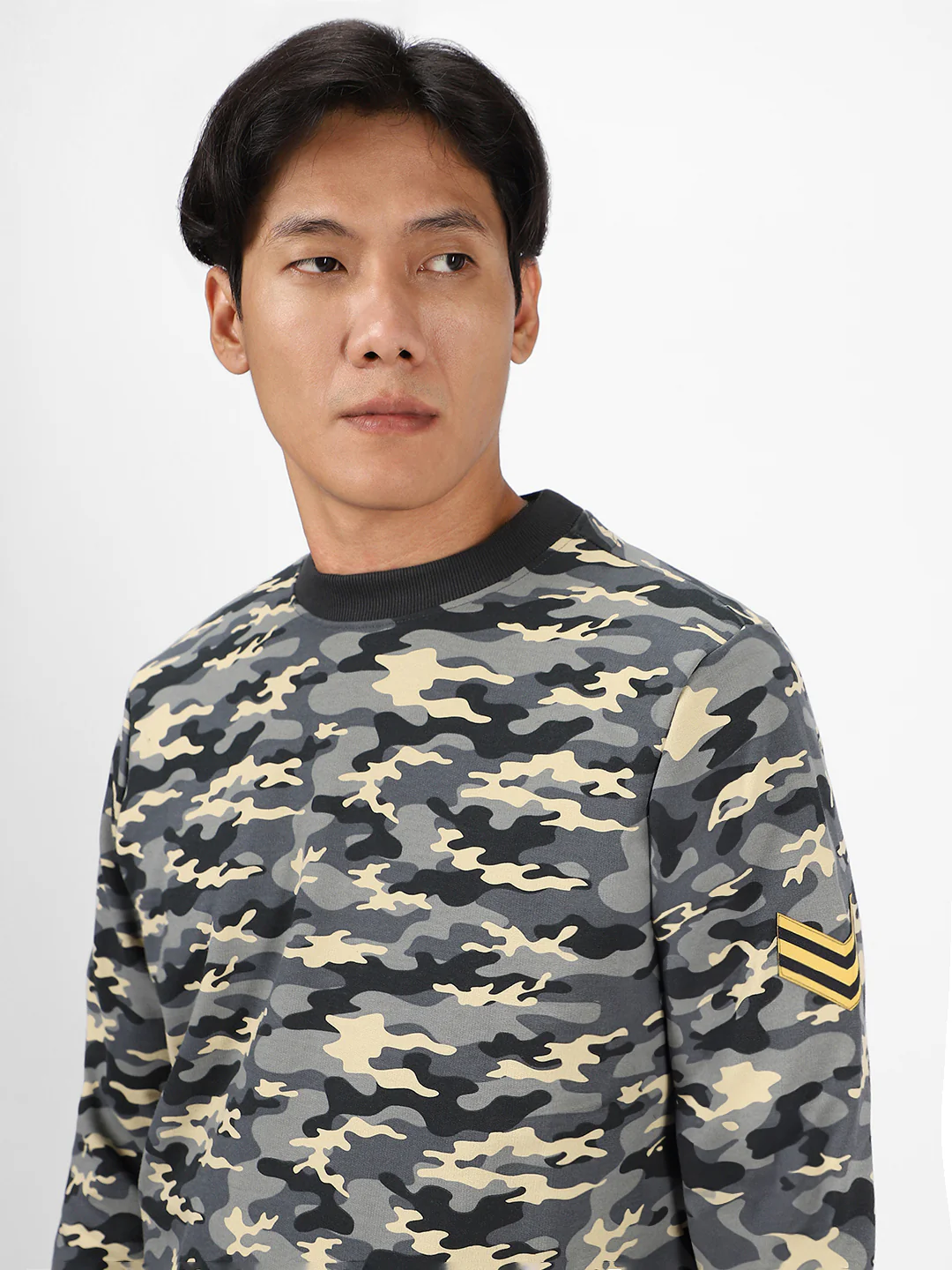 Men's Grey Cotton Camouflage Printed Round Neck Sweatshirt - Image 5