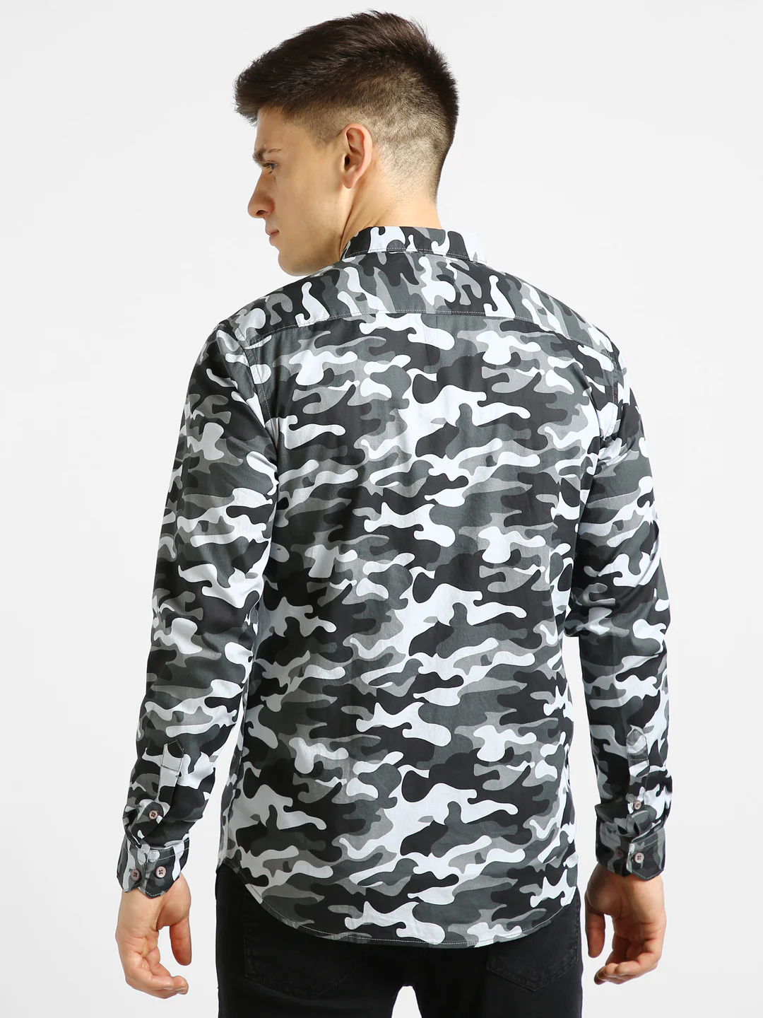 Men's Grey Cotton Full Sleeve Slim Fit Casual Camouflage Printed Shirt - Image 3