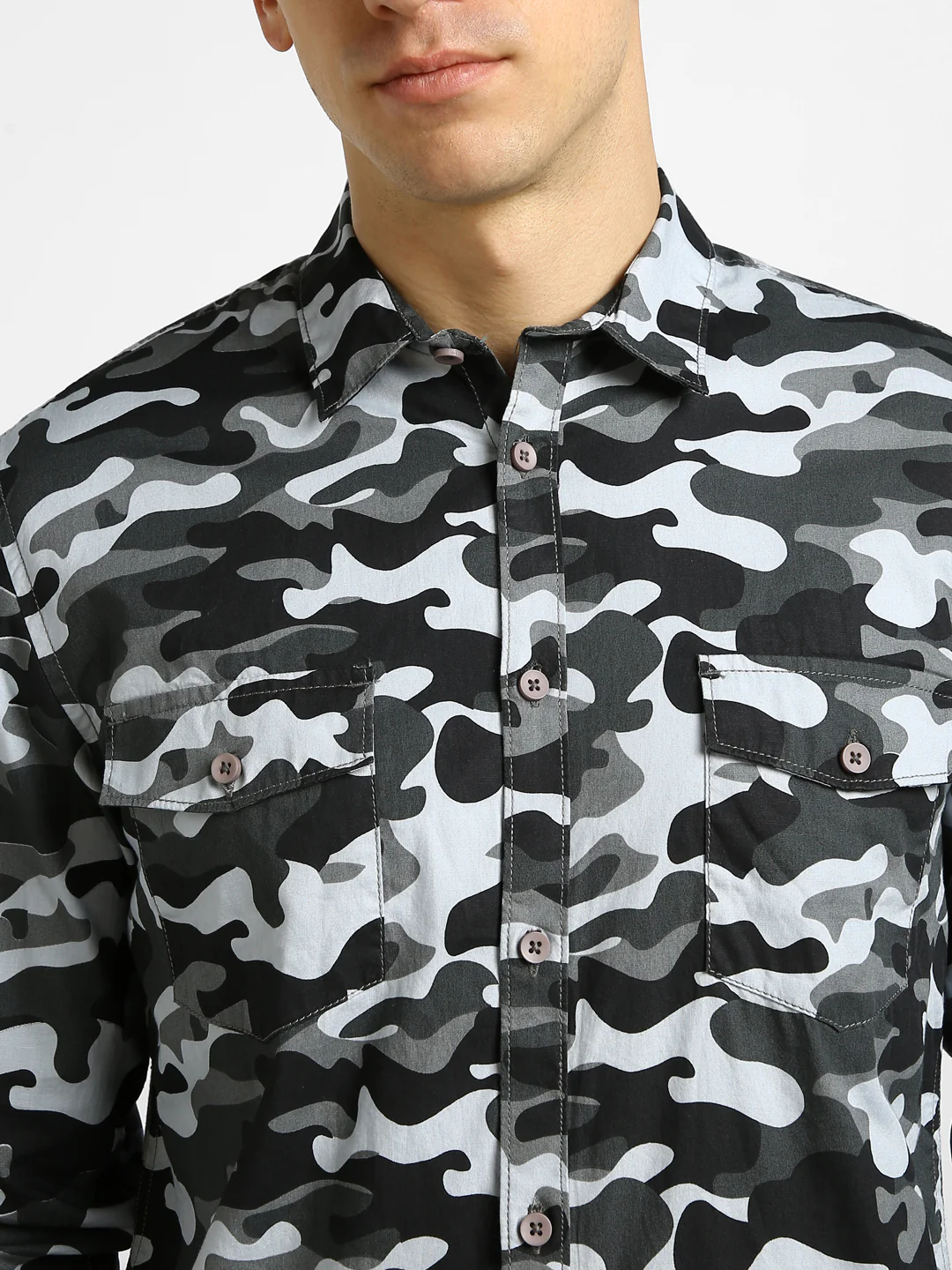 Men's Grey Cotton Full Sleeve Slim Fit Casual Camouflage Printed Shirt - Image 5