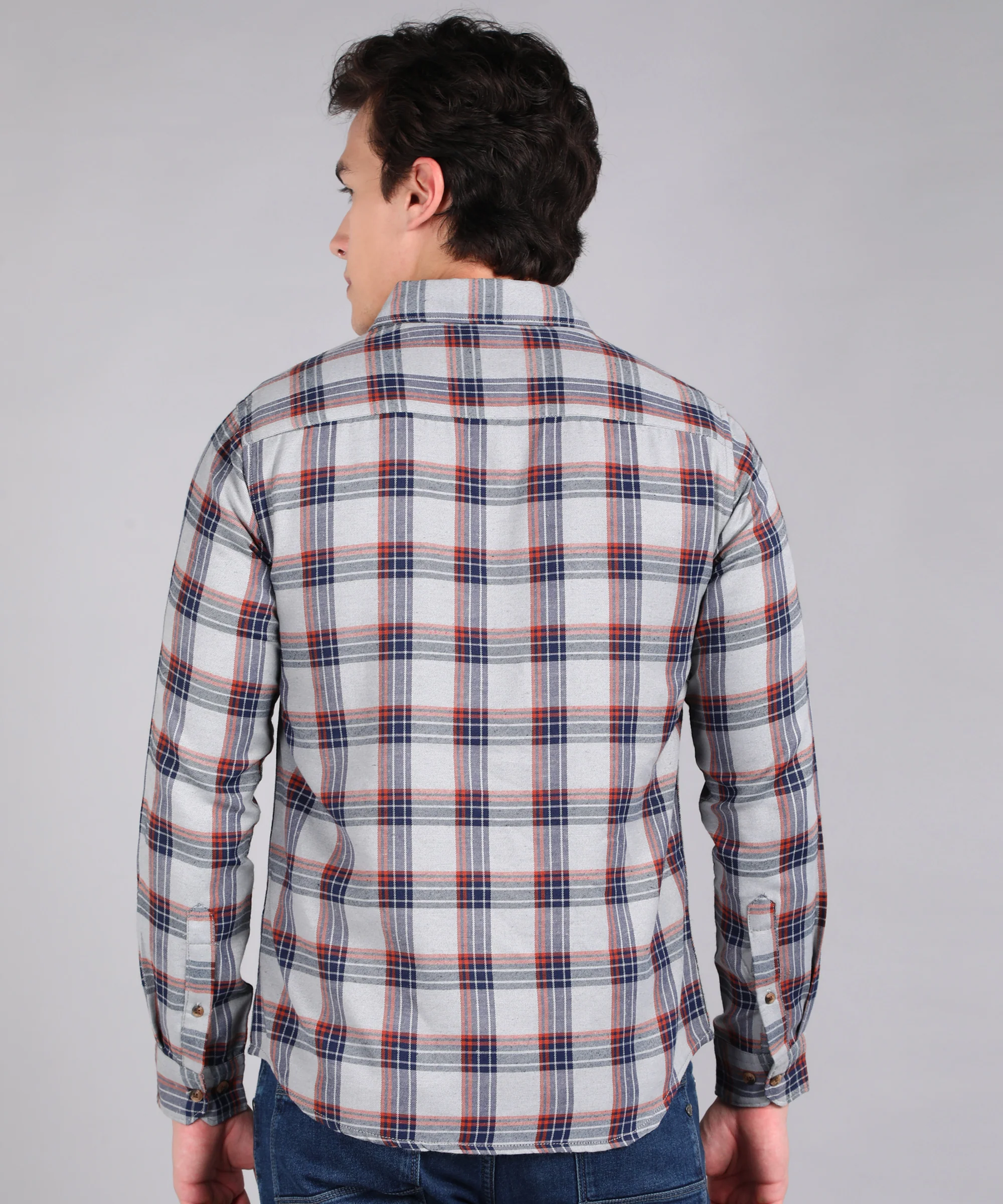 Men's Grey Cotton Full Sleeve Slim Fit Casual Checkered Shirt - Image 3