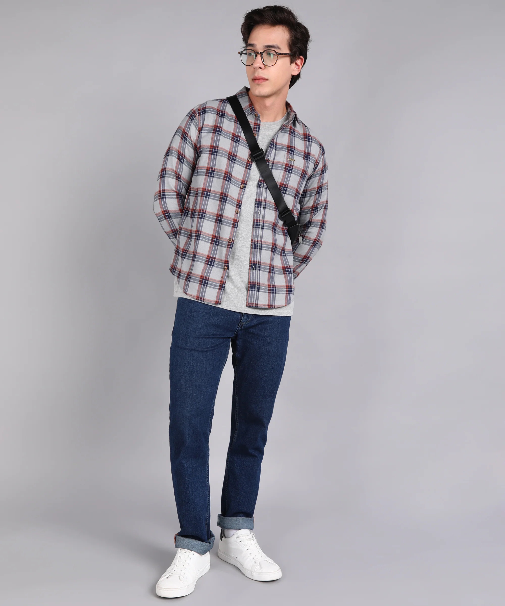 Men's Grey Cotton Full Sleeve Slim Fit Casual Checkered Shirt - Image 4