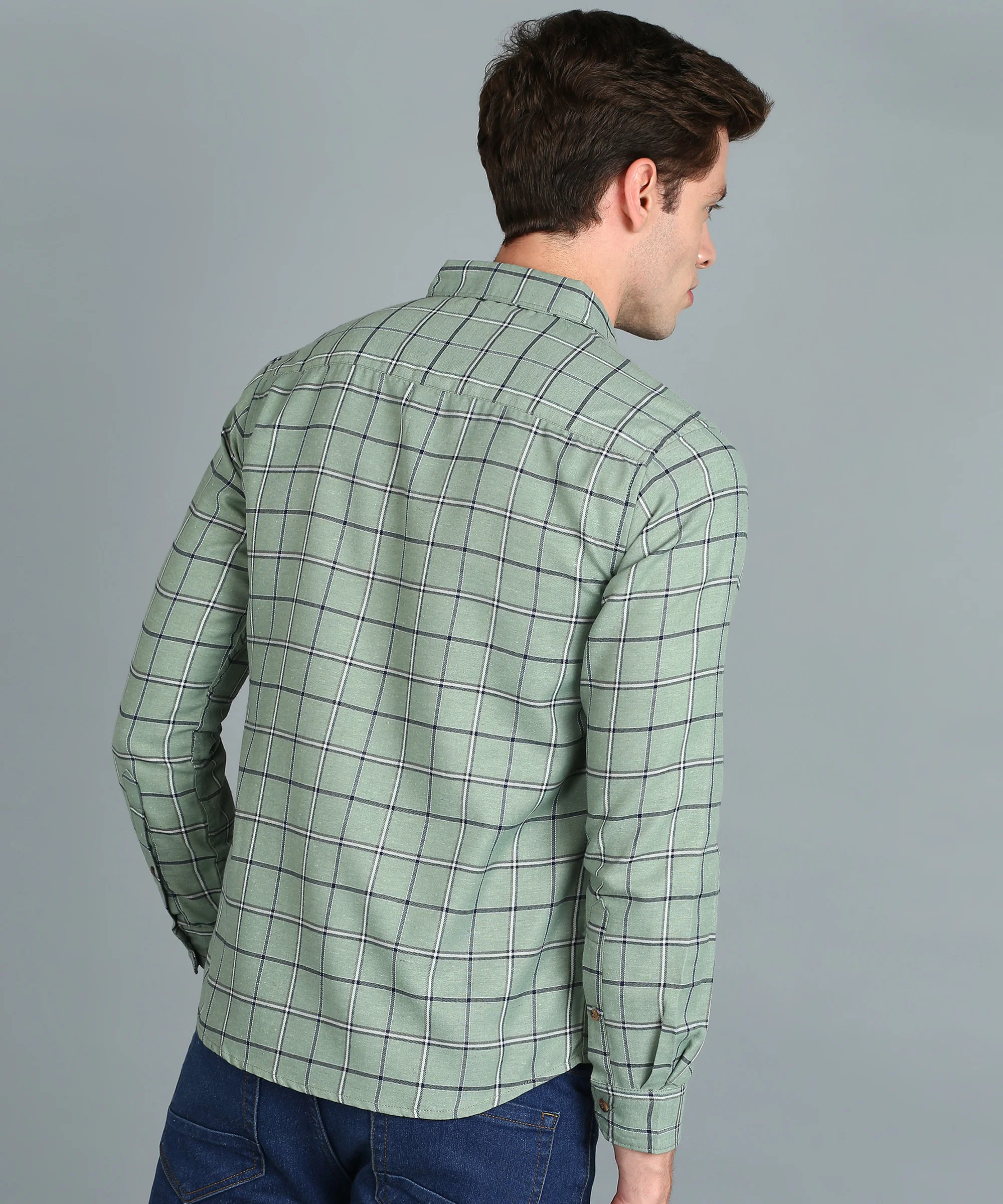 Men's Grey Cotton Full Sleeve Slim Fit Casual Checkered Shirt - Image 3