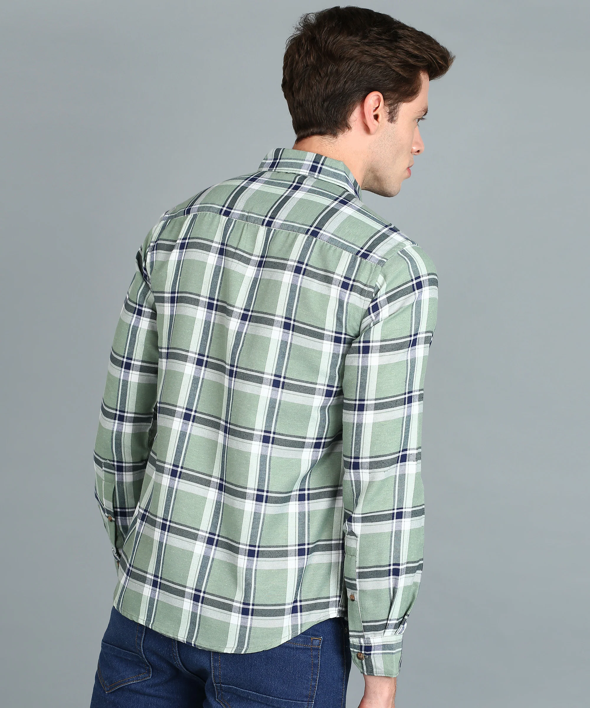 Men's Grey Cotton Full Sleeve Slim Fit Casual Checkered Shirt - Image 3