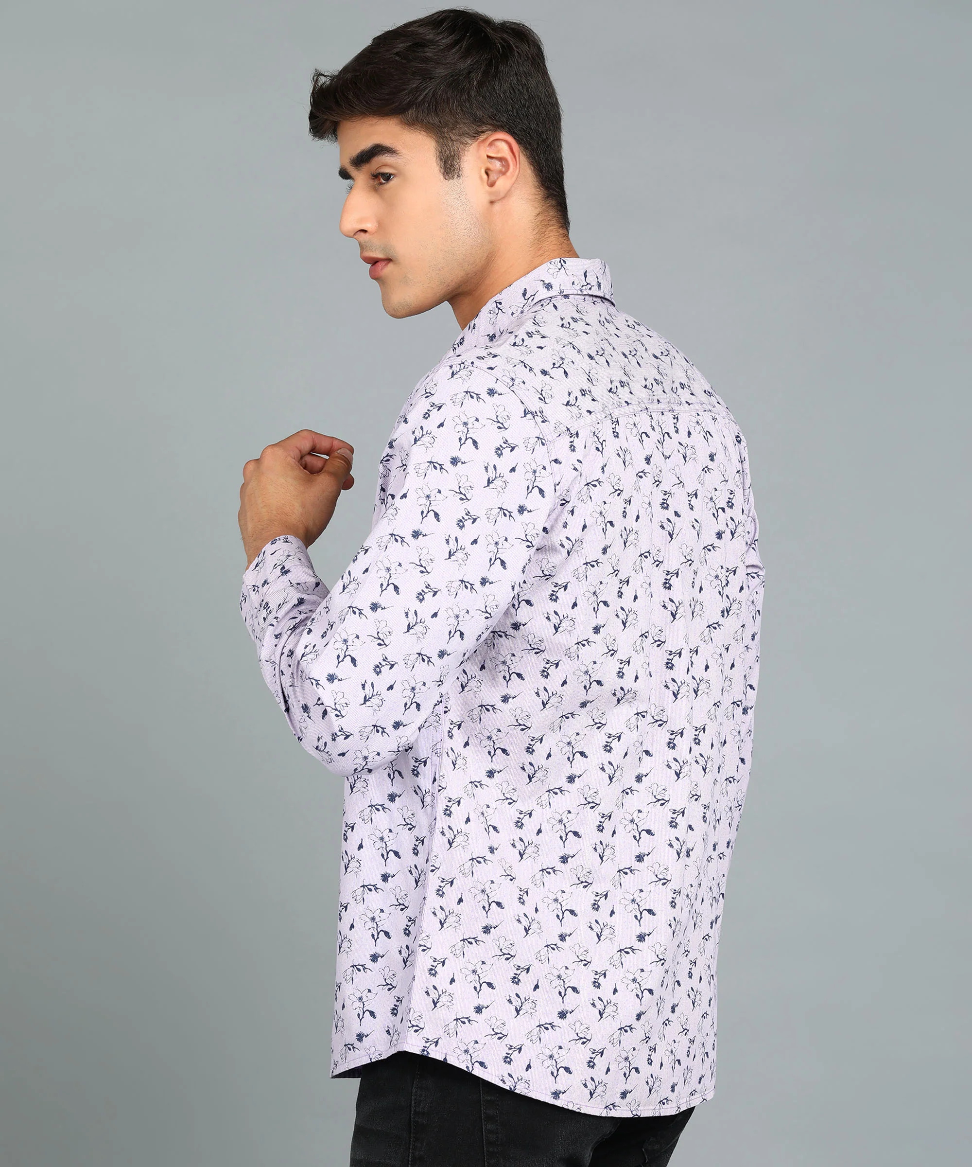 Men's Grey Cotton Full Sleeve Slim Fit Casual Printed Shirt - Image 3