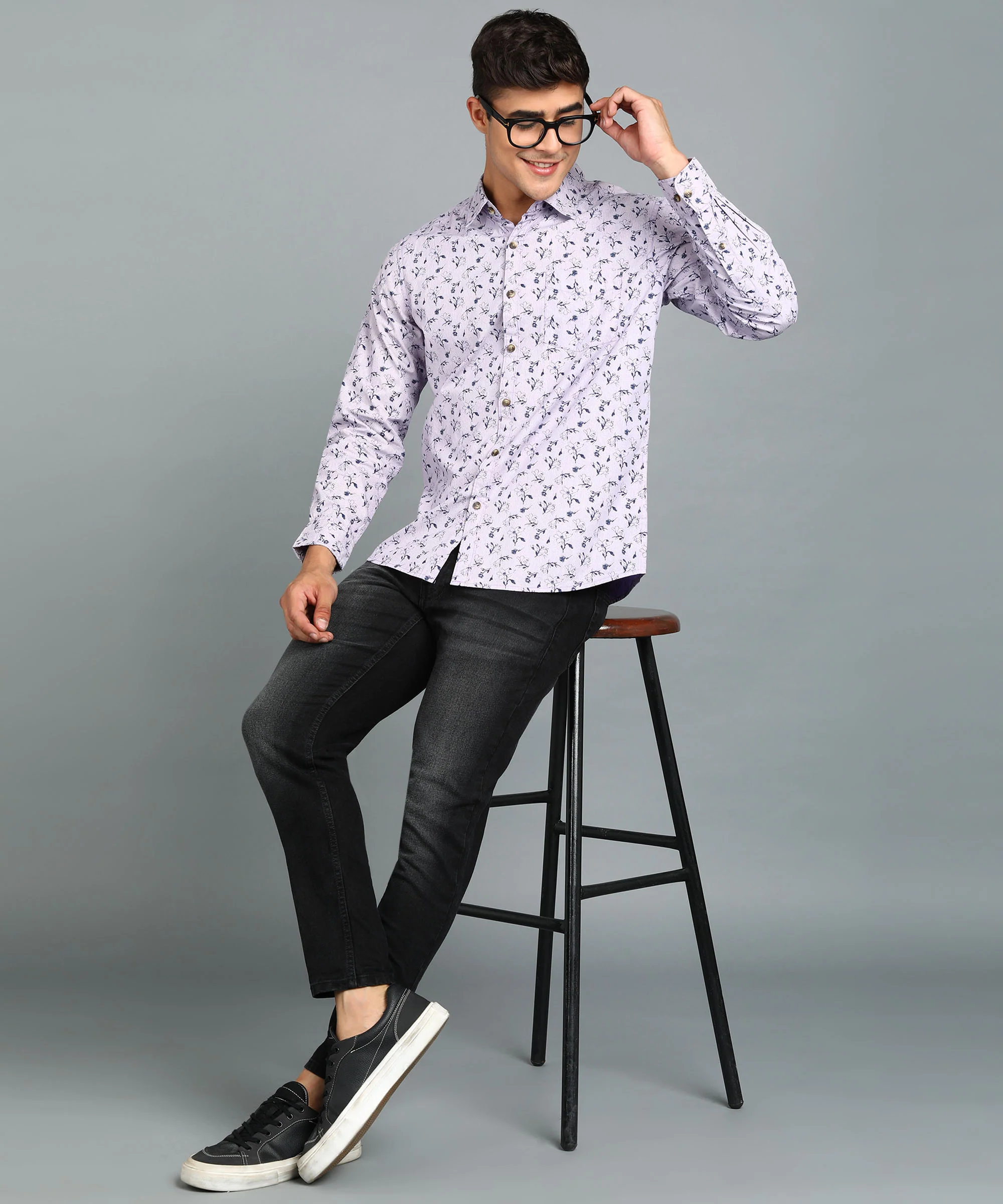 Men's Grey Cotton Full Sleeve Slim Fit Casual Printed Shirt - Image 4