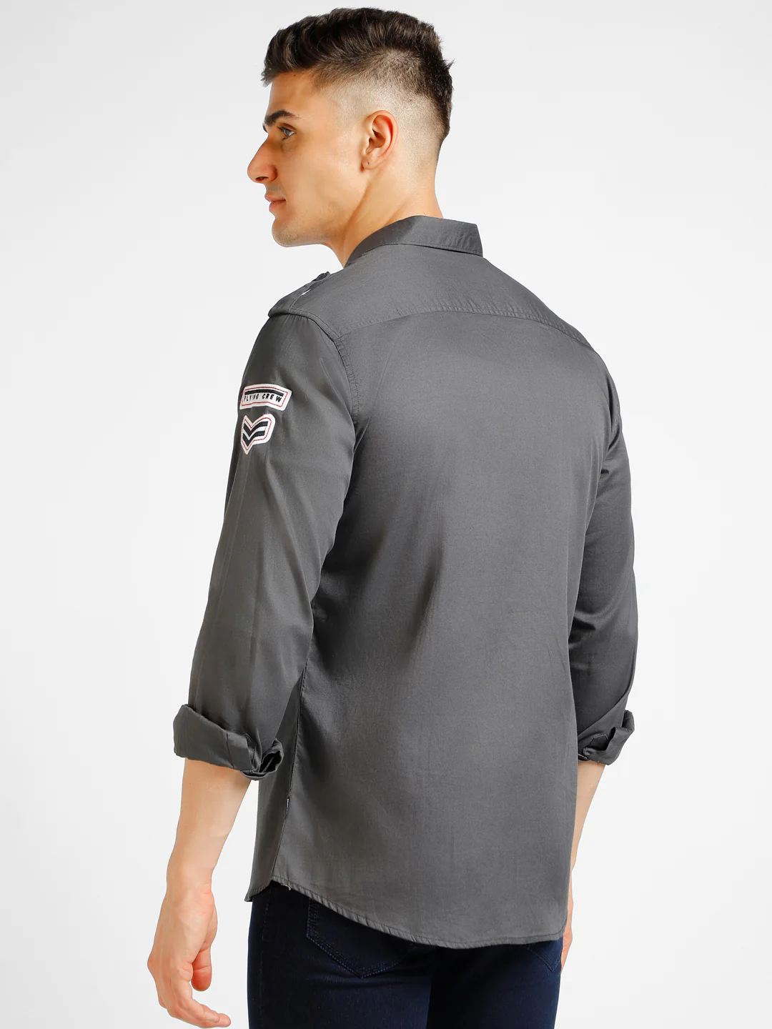 Men's Grey Cotton Full Sleeve Slim Fit Casual Solid Shirt - Image 3