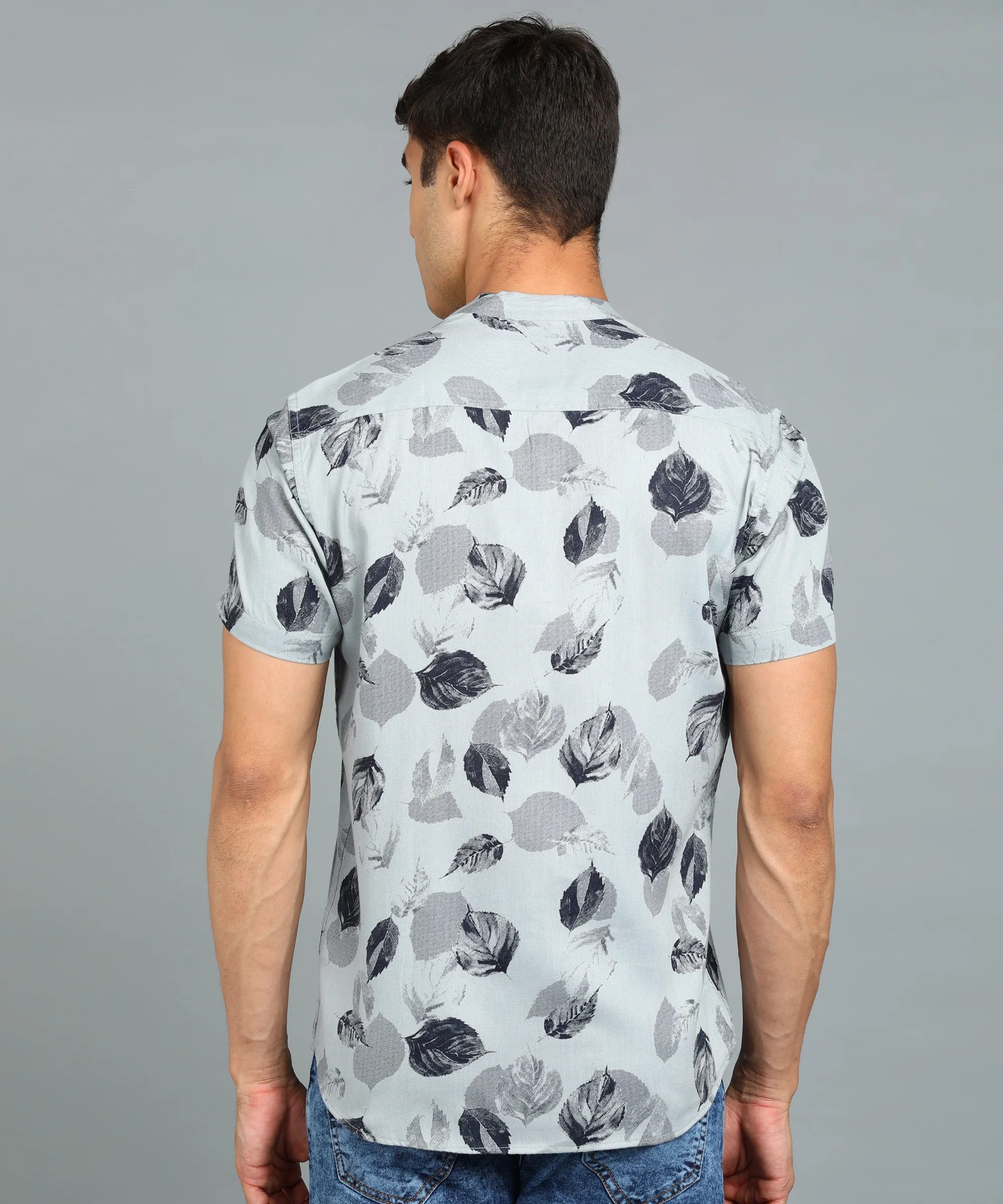 Men's Grey Cotton Half Sleeve Slim Fit Casual Floral Printed Shirt - Image 3