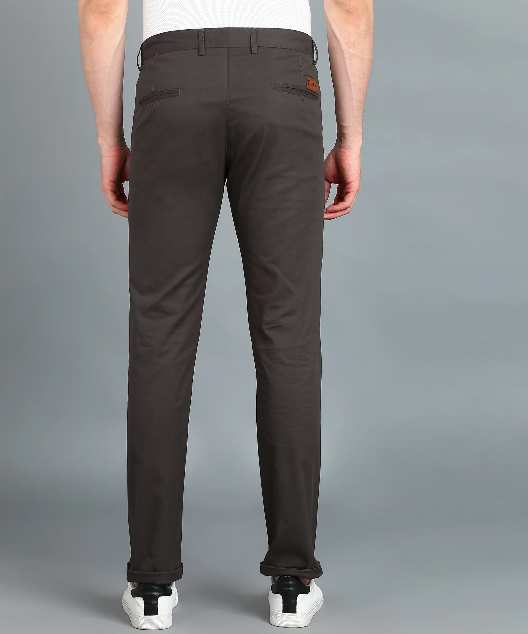 Men's Grey Cotton Slim Fit Casual Chinos Trousers - Image 5