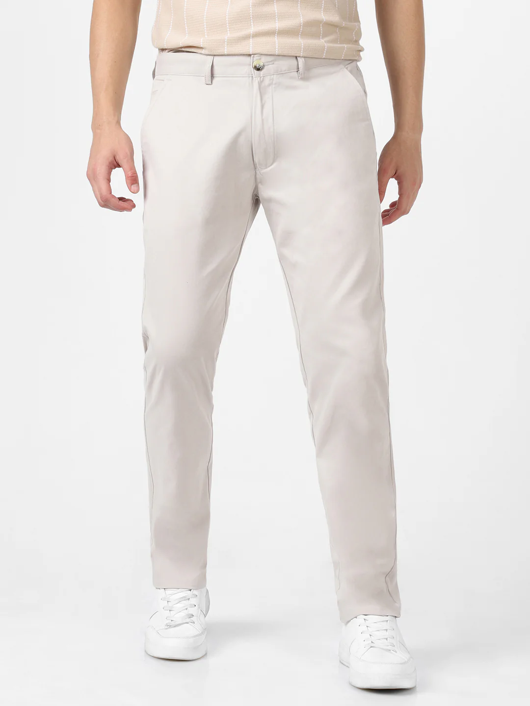 Men's Grey Cotton Slim Fit Casual Chinos Trousers - Image 2