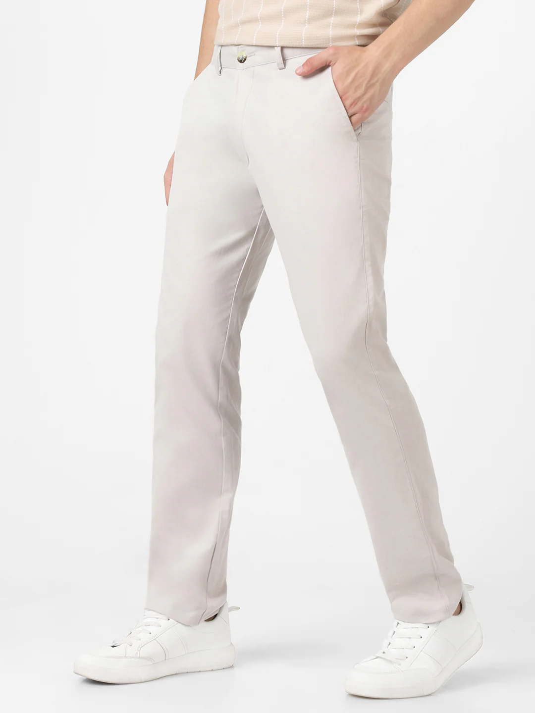 Men's Grey Cotton Slim Fit Casual Chinos Trousers - Image 3