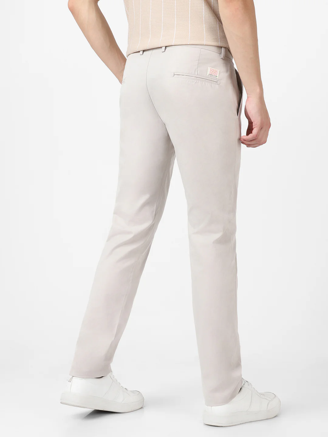 Men's Grey Cotton Slim Fit Casual Chinos Trousers - Image 4