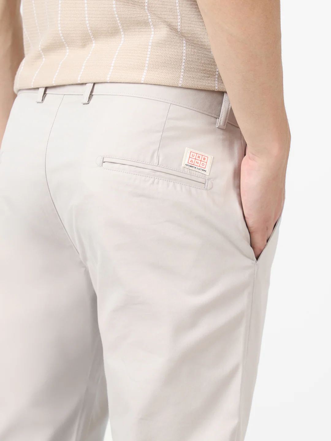 Men's Grey Cotton Slim Fit Casual Chinos Trousers - Image 6