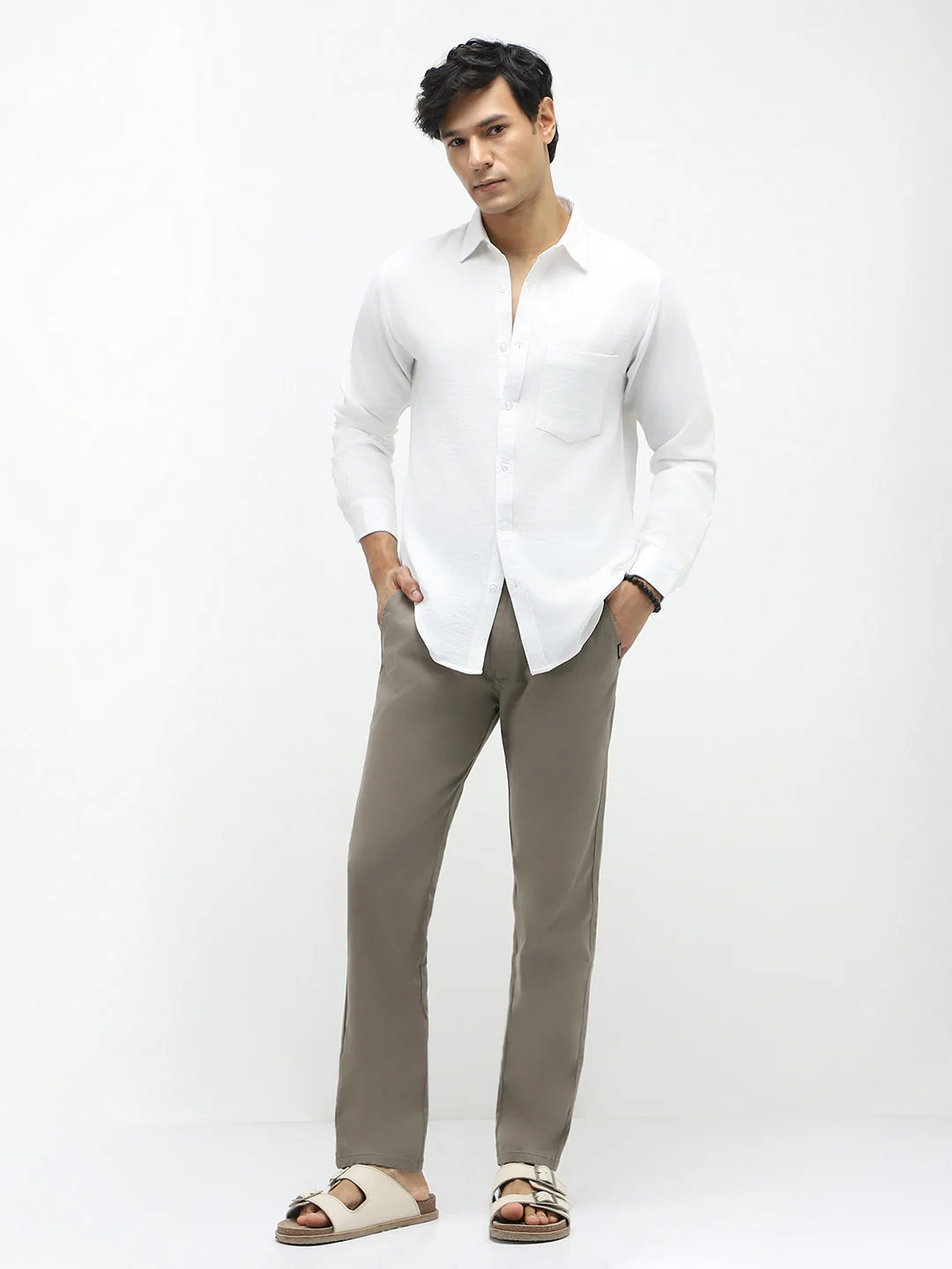 Men's Grey Slim Fit Stretchable Casual Chinos - Image 4